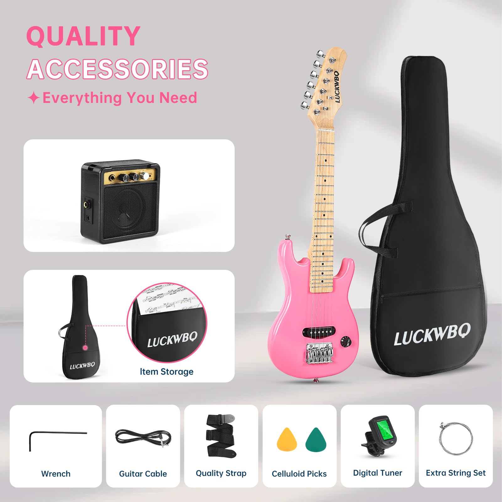 **30 Inch Kids Electric Guitar Beginner Kit - ST Style Mini Electric Guitar for Boys & Girls with 5W Amp, Strap, Gig Bag, Strings, Tuner & Picks (Pink) - Perfect for Learning, Practice & Home Performances**