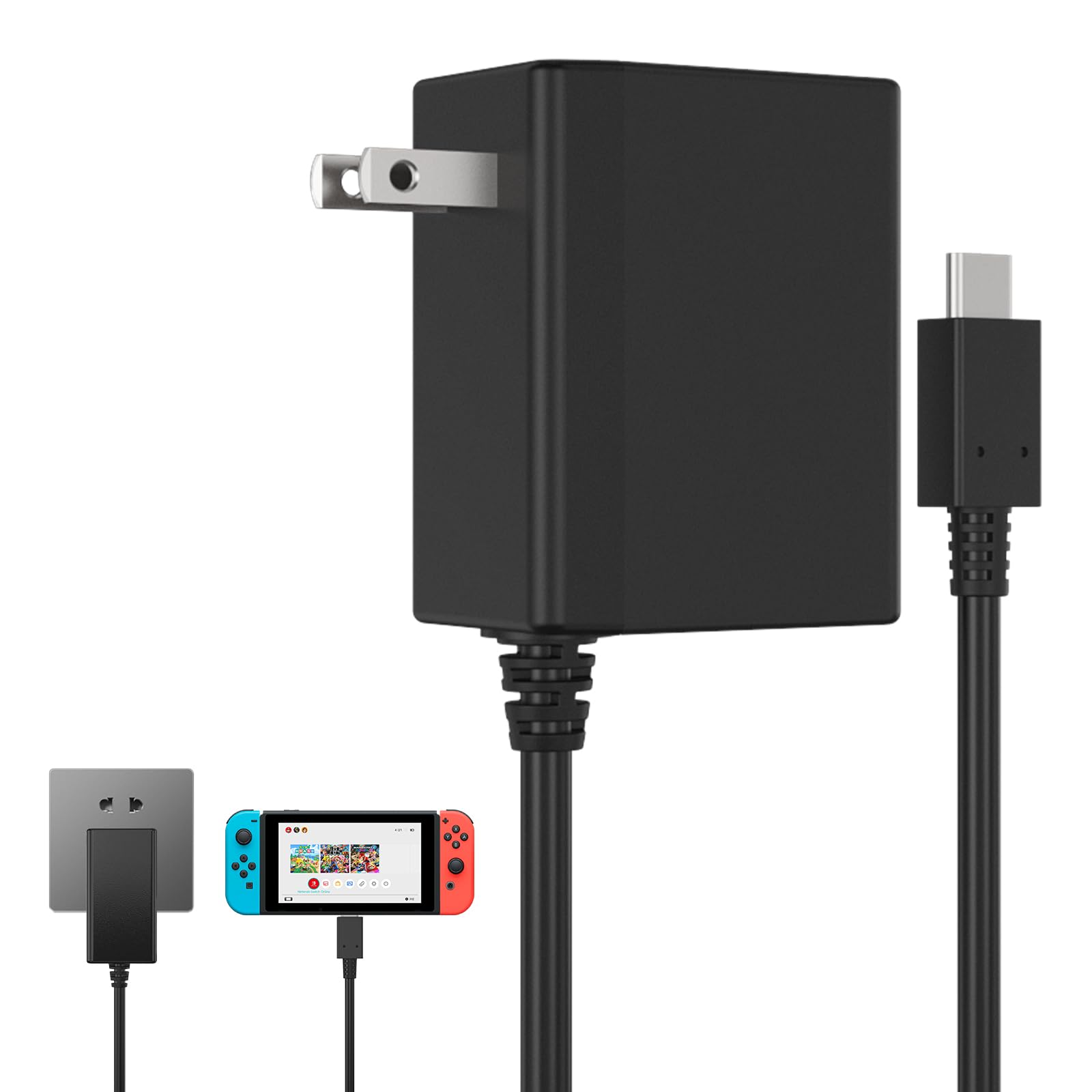 Nintendo Switch & Switch OLED Fast Charger - 39W USB-C Power Adapter with 5FT Cable for TV Dock Mode & Portable Gaming | Perfect for Home, Travel & On-the-Go Charging