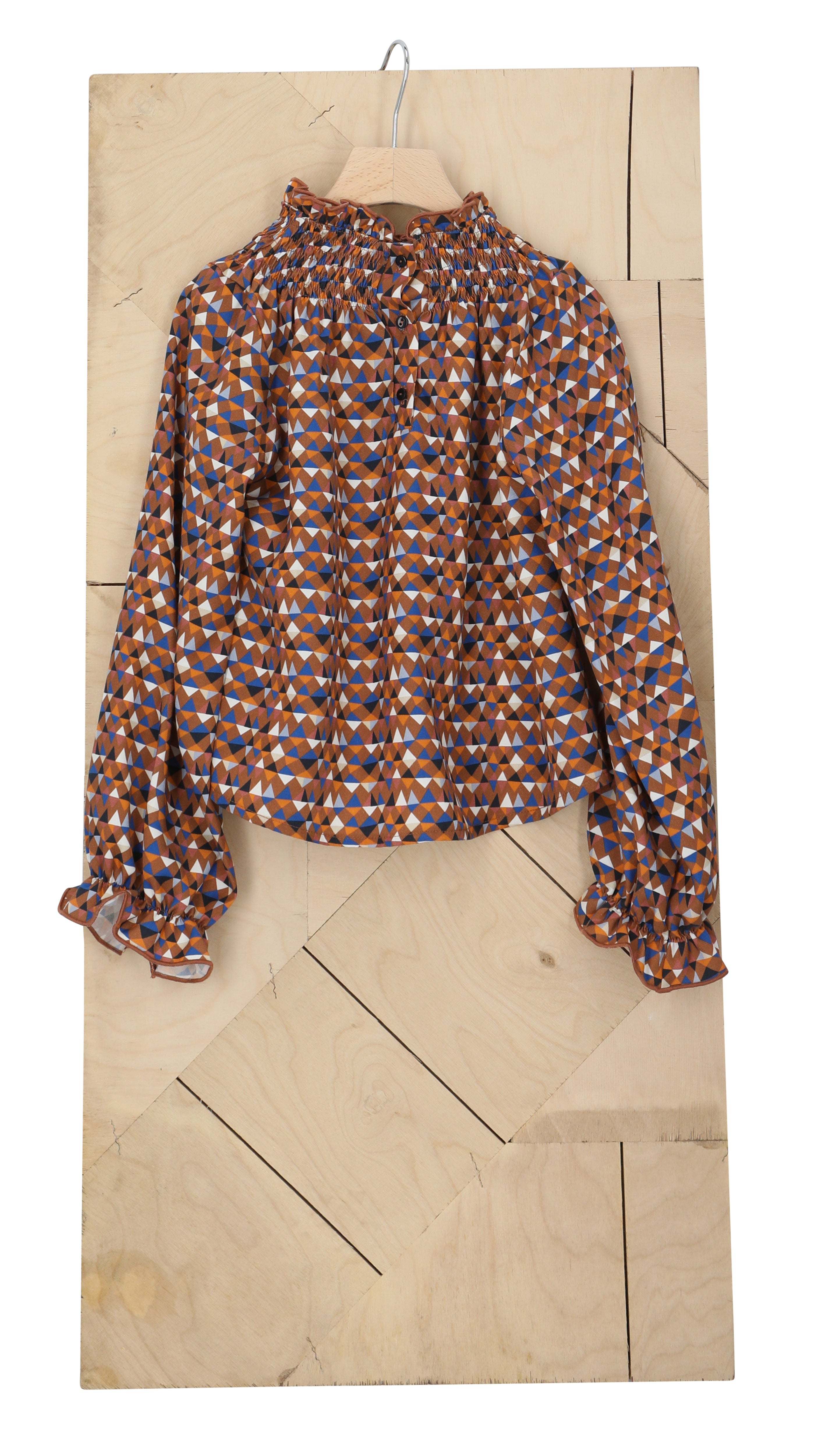 LMN3 Geometric Art Print Mocha Bisque Top - Stylish & Trendy Blouse for Women, Perfect for Casual Outings, Office Wear & Date Nights