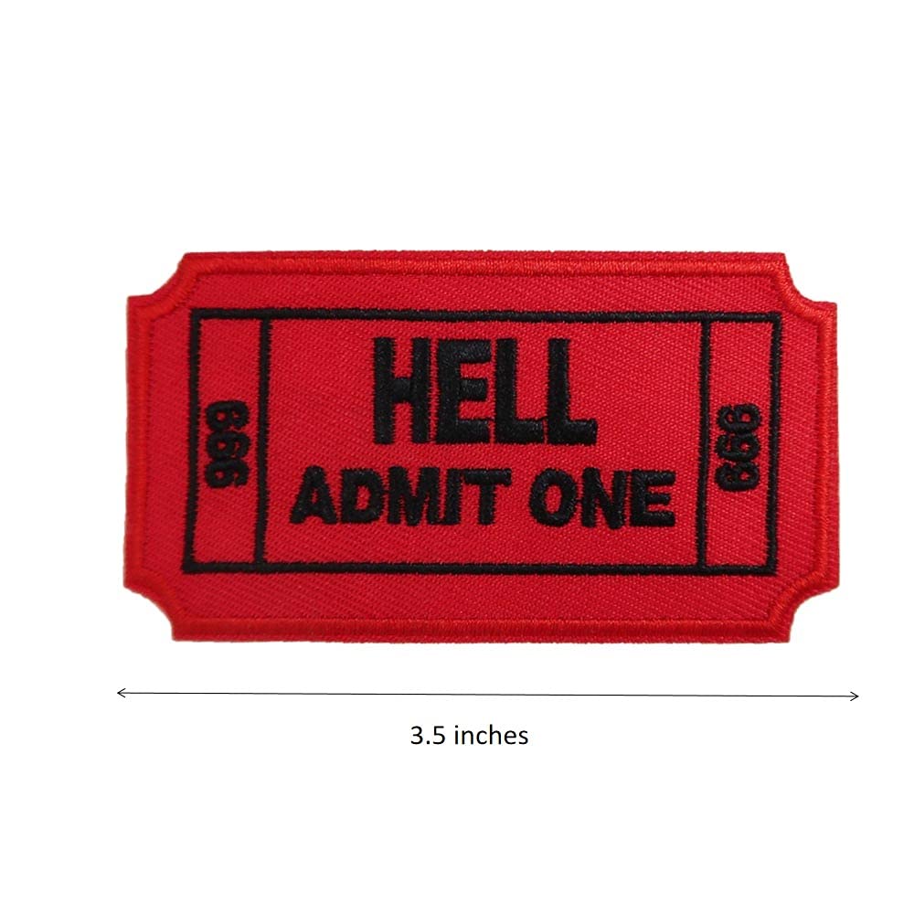 Horror Movie Patches - 'Hell Admit One' Embroidered Iron-On Punk Patches for Jackets, Vests & Backpacks - Gothic Punk Accessories for DIY Clothing & Costume Design