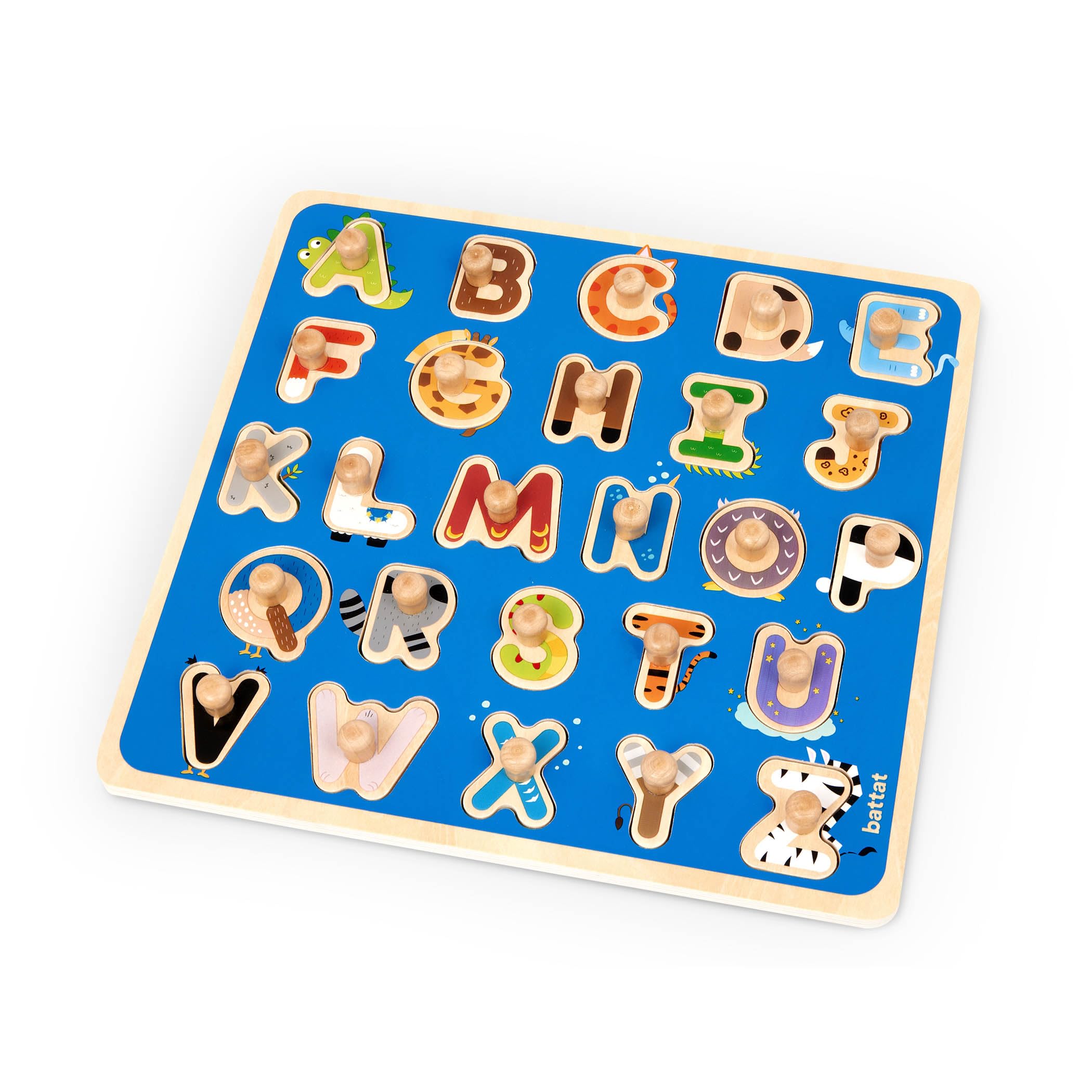 Battat Wooden ABC Peg Puzzle for Toddlers - Educational Wooden Toys for Kids Ages 2+ - Alphabet Learning Puzzle with Animal Critters - Perfect for Preschool Learning & Early Childhood Development