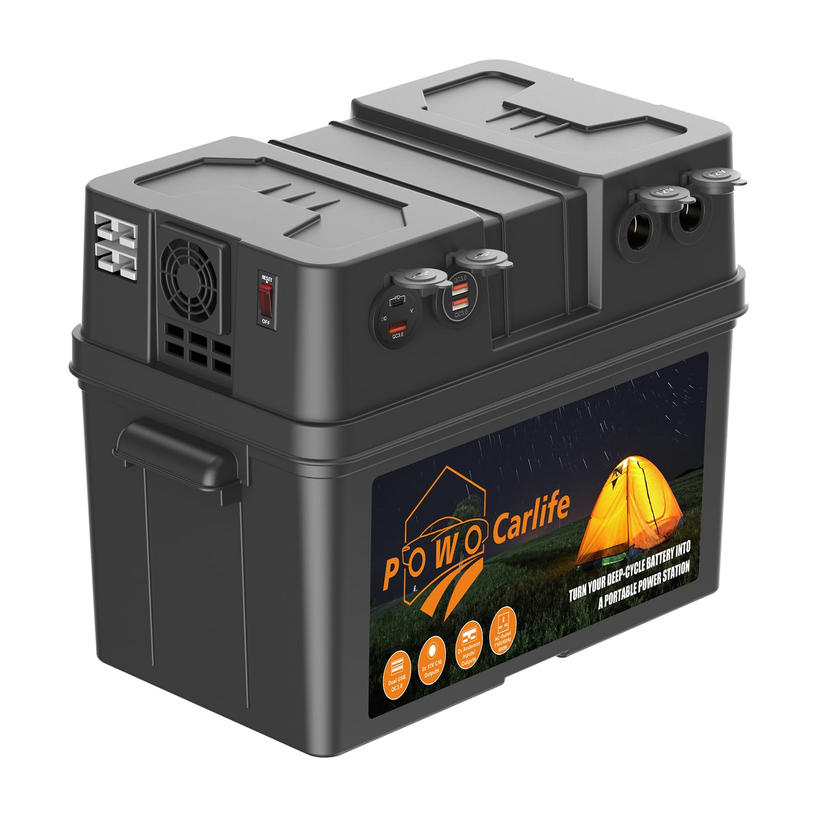 Portable Battery Box for Group 24/27/31 Batteries with Built-in 110V Inverter & AC Outlet - 12V Power Storage Case for Marine, RV, Camping, Trailer, Boat - Perfect for Outdoor Adventures & Emergency Power Backup