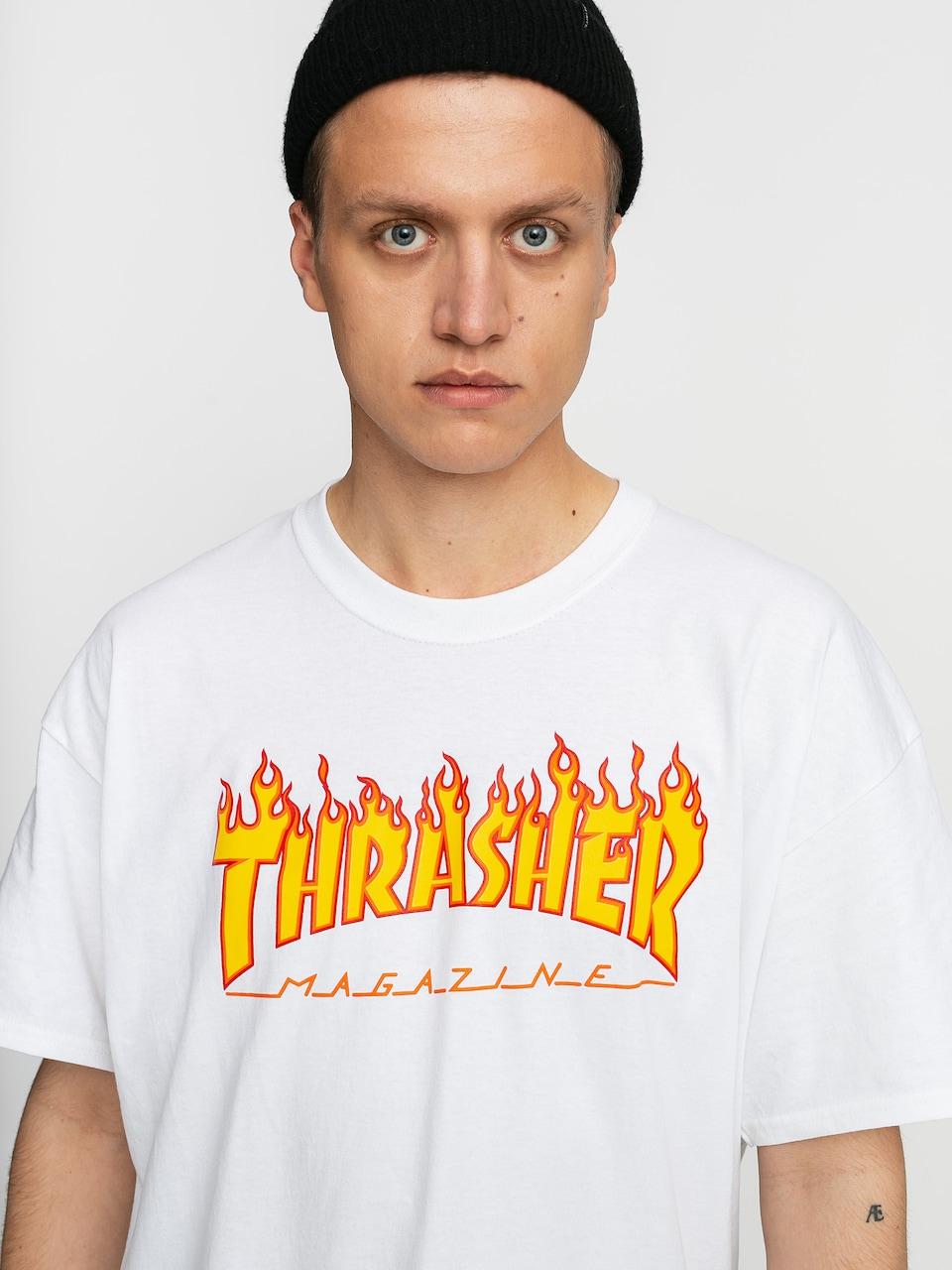 Thrasher Flame White T-Shirt - Men's Graphic Tee for Skateboarding & Streetwear Fashion | Perfect for Casual Wear, Concerts, and Urban Style