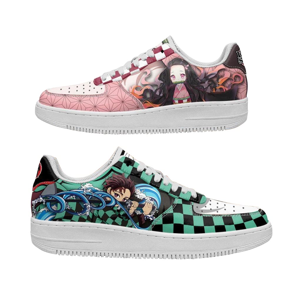 Custom Anime Demon Slayer Tanjiro Nezuko Printed Low-Top Basketball Shoes for Men & Women - Japanese Cosplay Sneakers, Non-Slip Breathable Running Shoes for Outdoor & Casual Wear - Perfect for Cosplay, Anime Conventions & Street Fashion