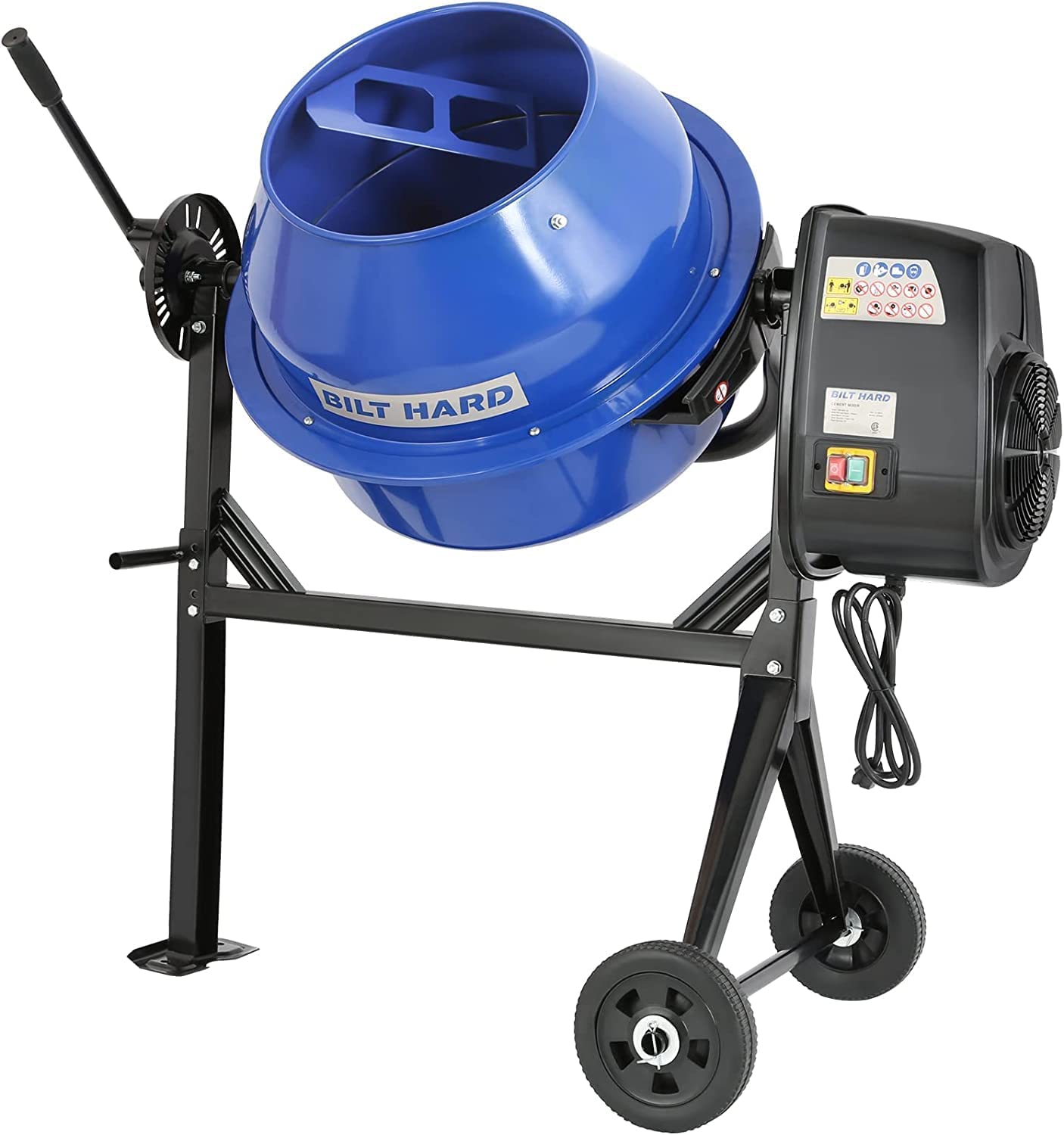 BILT HARD 4 Cubic Ft 550W Electric Cement Mixer - Portable Concrete Mixer Machine with Wheels for Stucco, Mortar & DIY Projects - Perfect for Construction Sites, Home Renovations & Backyard Projects