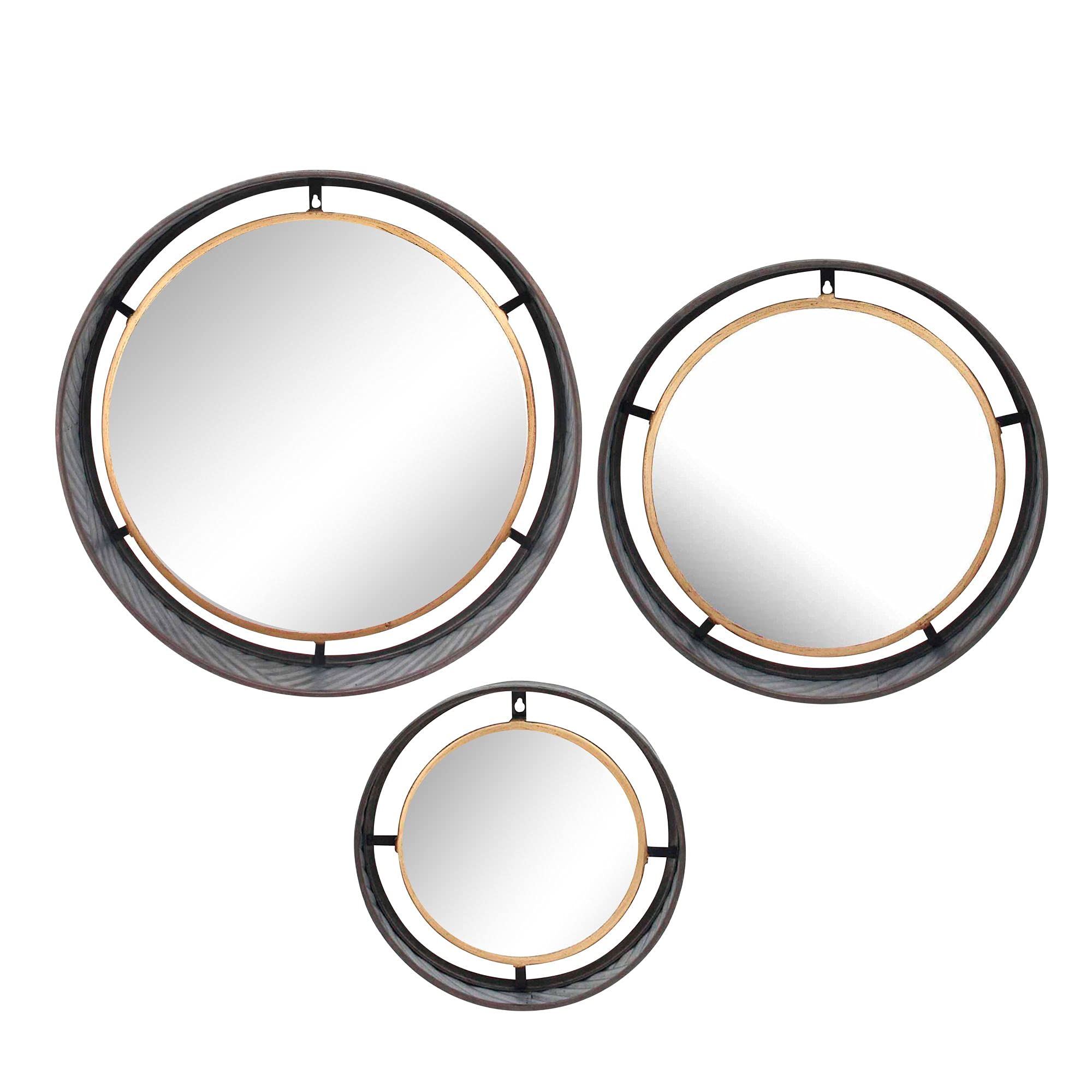 Kingston Living Set of 3 Black and Clear Round Framed Wall Mirrors 19.5