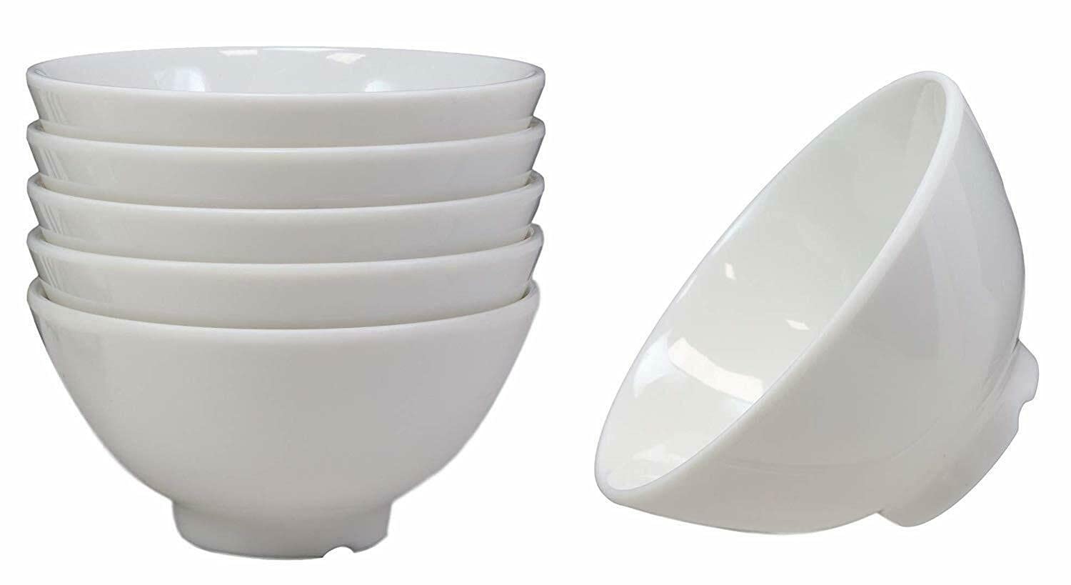 AWED 8oz Melamine Round Bowls Set of 6 - Durable White Plastic Bowls for Rice, Soup, Salad, Sauce & Fruit | Microwave & Dishwasher Safe | Perfect for Kitchen, Dining, Picnics & Parties