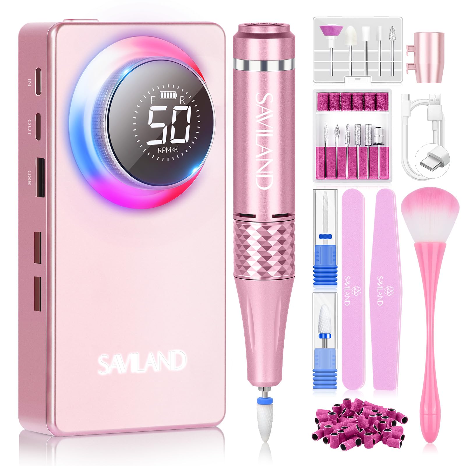 SAVILAND 50000RPM Electric Nail Drill Kit - Professional Rechargeable Efile for Salon & Home Use