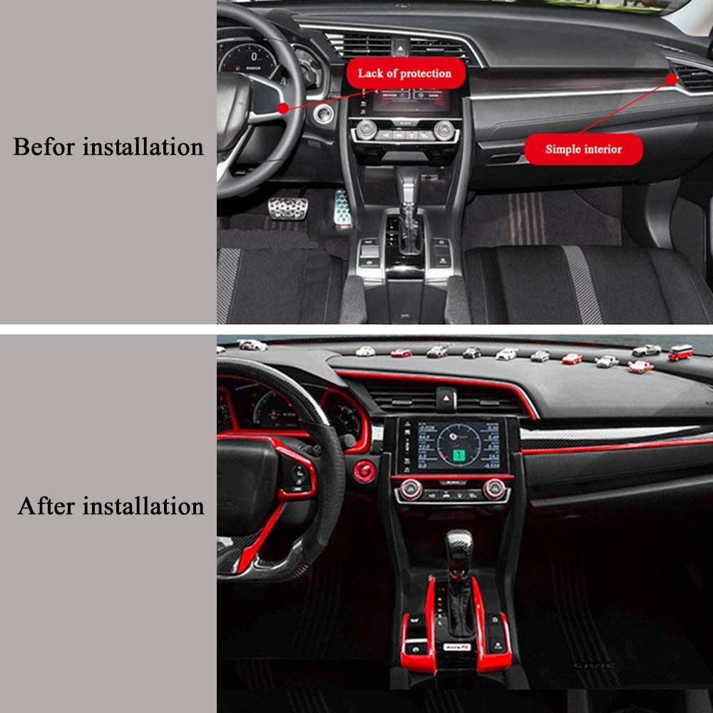 Carbon Fiber & ABS Plastic Gear Shift Panel Trim Cover for 2016-2021 Honda Civic 10th Gen Automatic Transmission - Red Interior Accessory (Perfect for Car Customization & Style Upgrade)