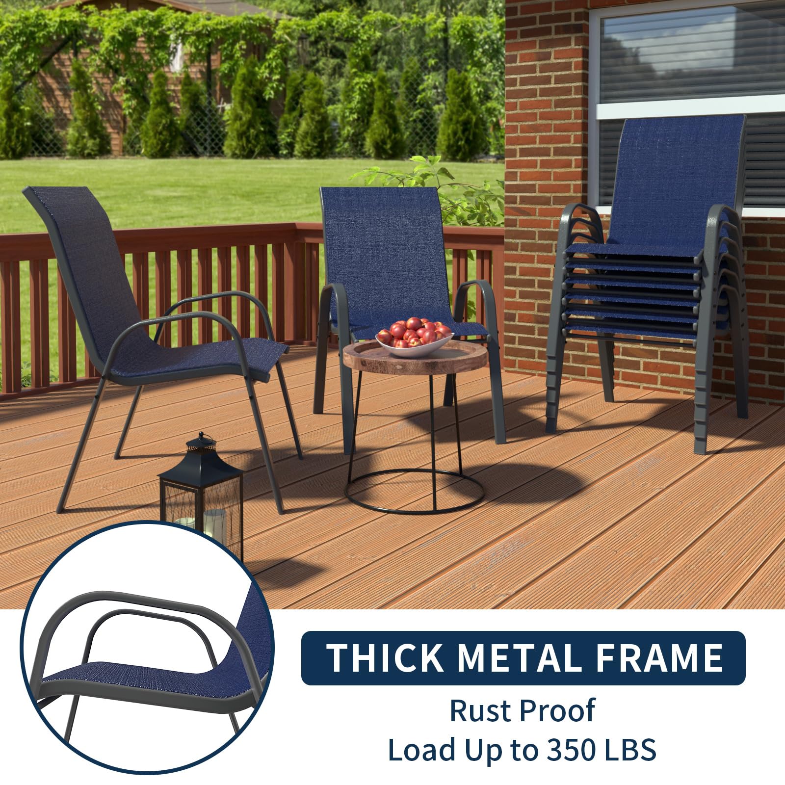 Amopatio 8-Piece Patio Chair Set - Stackable All-Weather Outdoor Dining Chairs, Breathable Garden Furniture for Backyard, Deck, Poolside - Navy Blue | Perfect for BBQs, Outdoor Entertaining & Relaxation
