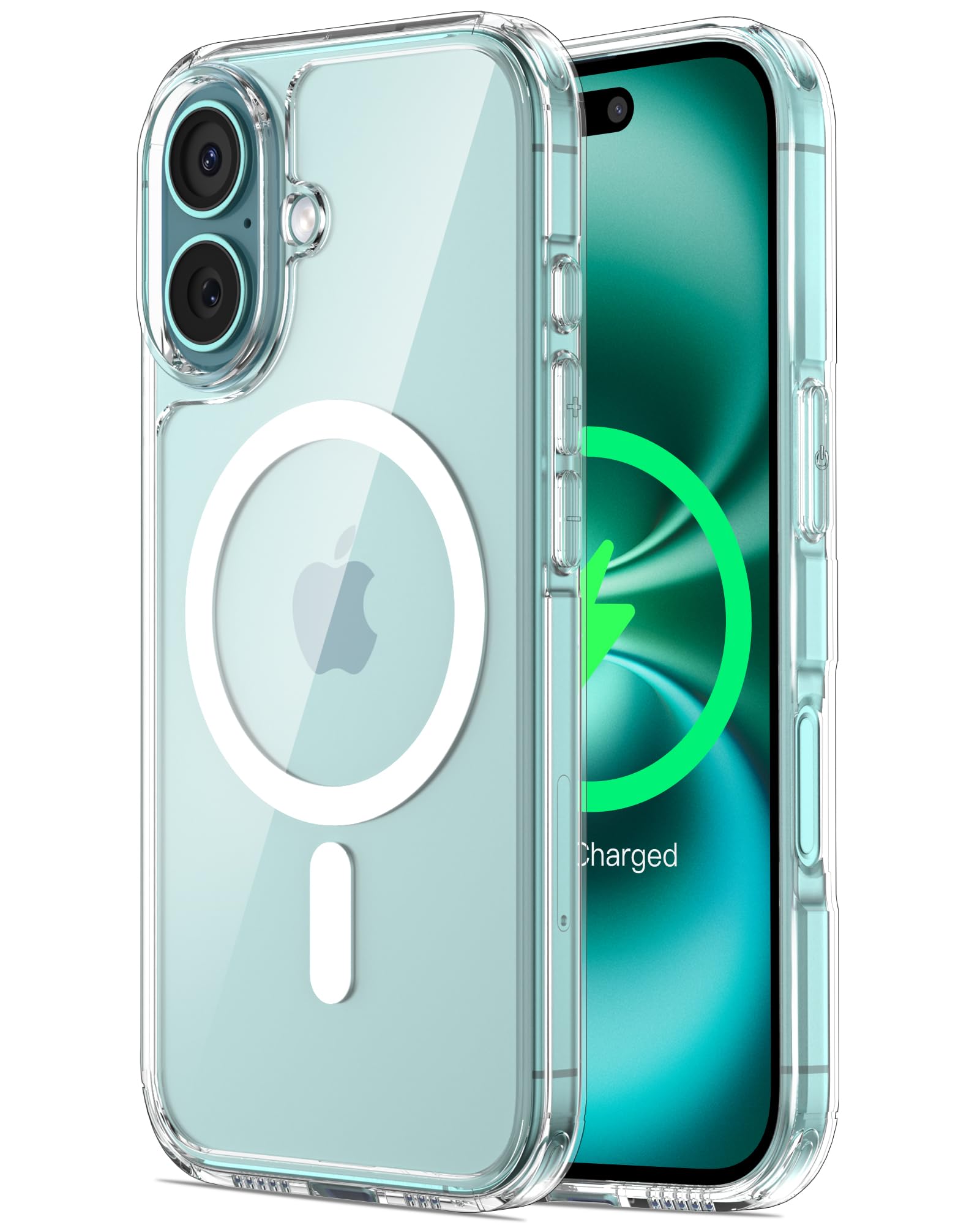 ORNARTO Magnetic Case for iPhone 16 - MagSafe Compatible, Military-Grade Protection, Anti-Yellowing Slim Shockproof Phone Cover with 2-Layer Air-Buffer Corners (Clear) - Perfect for Daily Use, Travel & Outdoor Activities