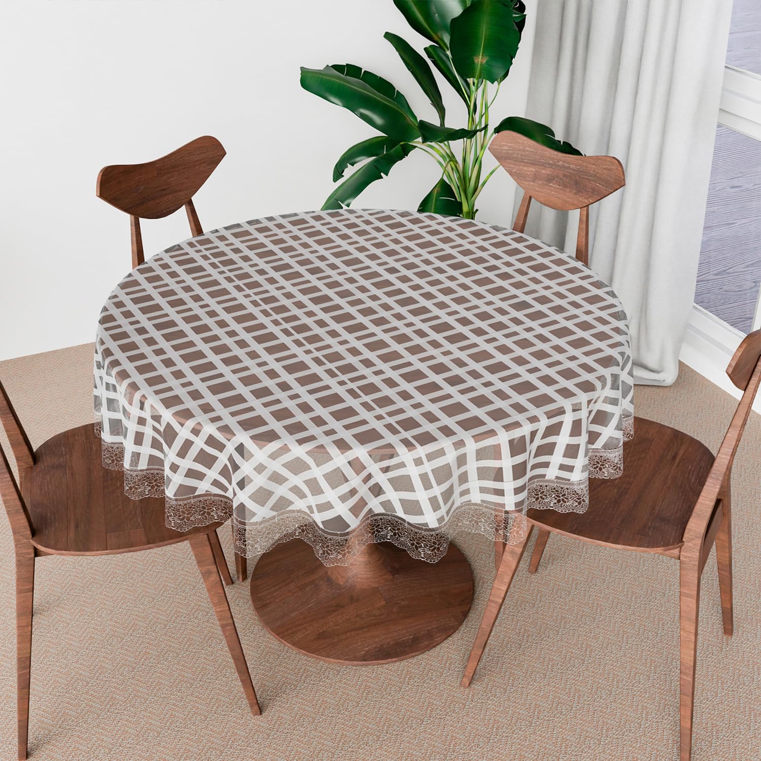 Kuber Industries 60-Inch Round PVC Table Cover - Waterproof & Stain-Resistant 4-Seater Tablecloth for Kitchen & Dining - Perfect for Indoor & Outdoor Use | White