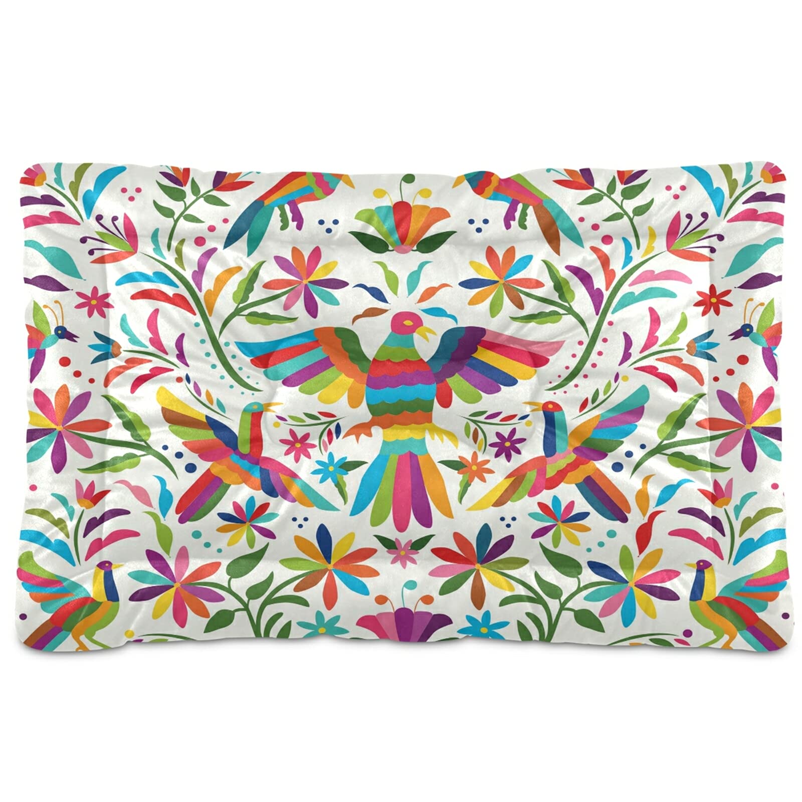 Mexican Otomi Birds Floral Dog Bed - Non-Slip Small Pet Bed Mat, Soft Cat Bed Pad & Cushion for Dogs & Small Pets - Perfect for Home, Crate & Travel Use