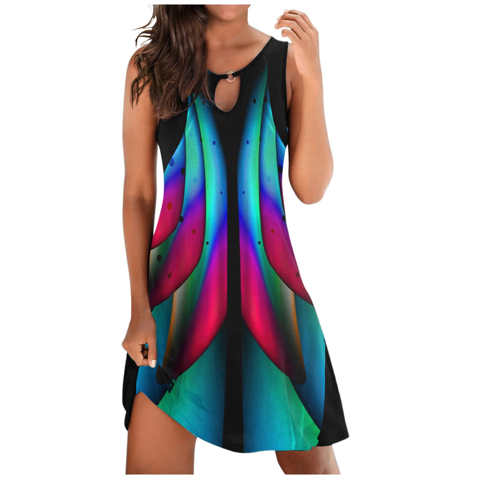 YSWD Women's Floral Print Summer Dress - Casual Sleeveless Loose Mini Sundress for Beach, Vacation & Outdoor Activities