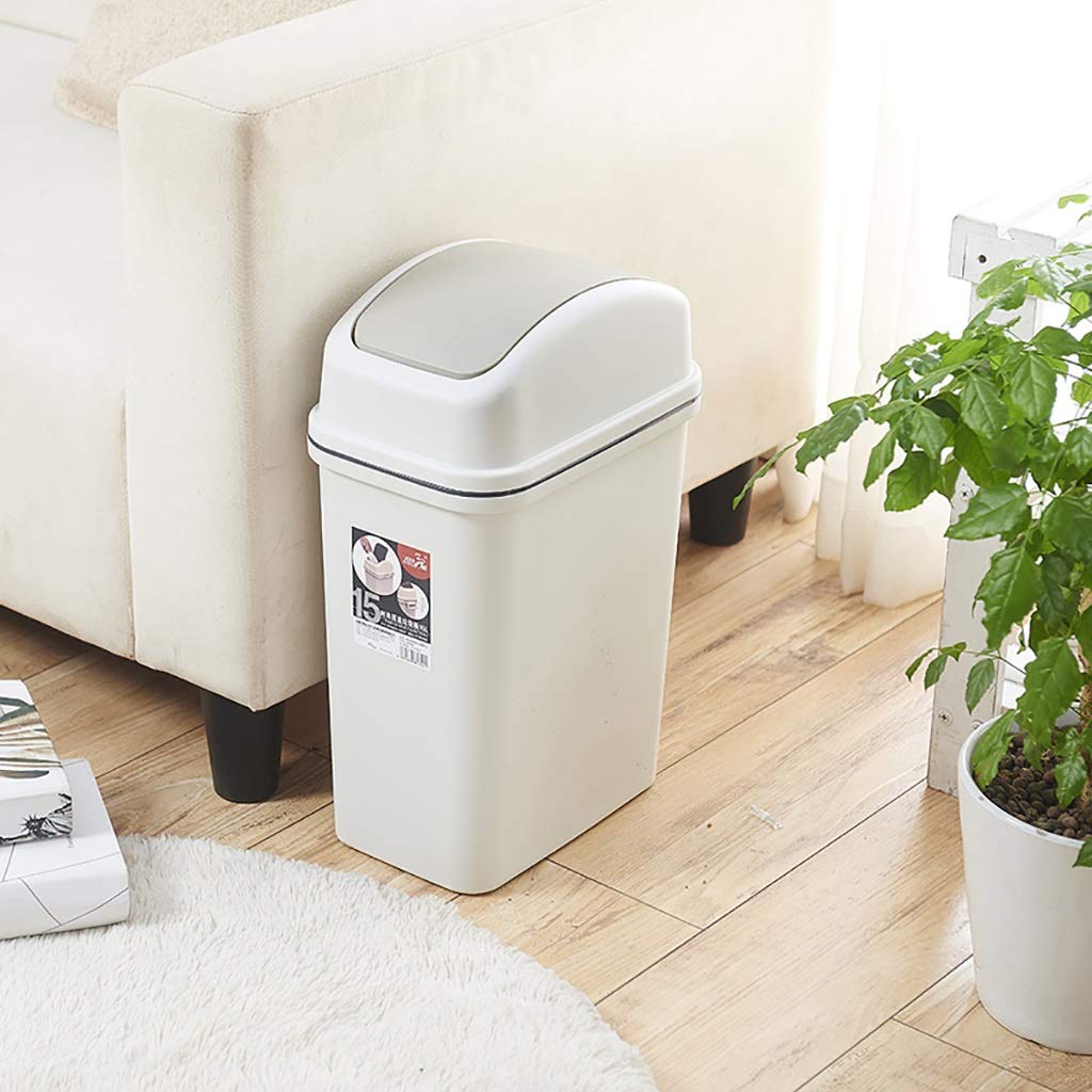 10L/15L Swing-Top Trash Can with Lid - Compact & Durable Garbage Bin for Small Spaces in Kitchen, Bathroom, Office - Odor-Controlling Waste Basket (Gray, 15L) - Perfect for Under Sink, Closet or Tight Corners