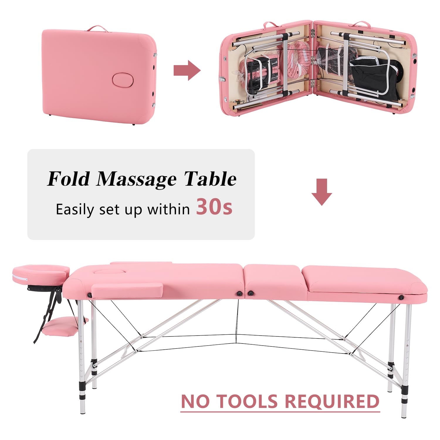 YOUNIKE Professional Portable Massage Table - Lightweight Aluminum Folding Lash Bed for Eyelash Extensions, Adjustable Height Facial Spa Table for Beauty Salon, Tattoo & Home Use (Pink) | Perfect for Professional Lash Artists, Spa Therapists & Home Relaxation