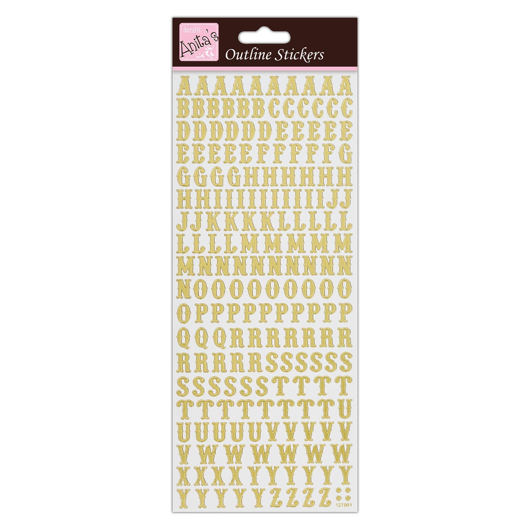 Anitas Outline Stickers - Traditional Alphabet Gold on White | Scrapbooking, Card Making, Kids Crafts, Homework, Art Projects | Decorative Stickers for Paper, Cards, Glass, Metal, Plastic & Foam | Perfect for DIY, School Projects & Home Decor