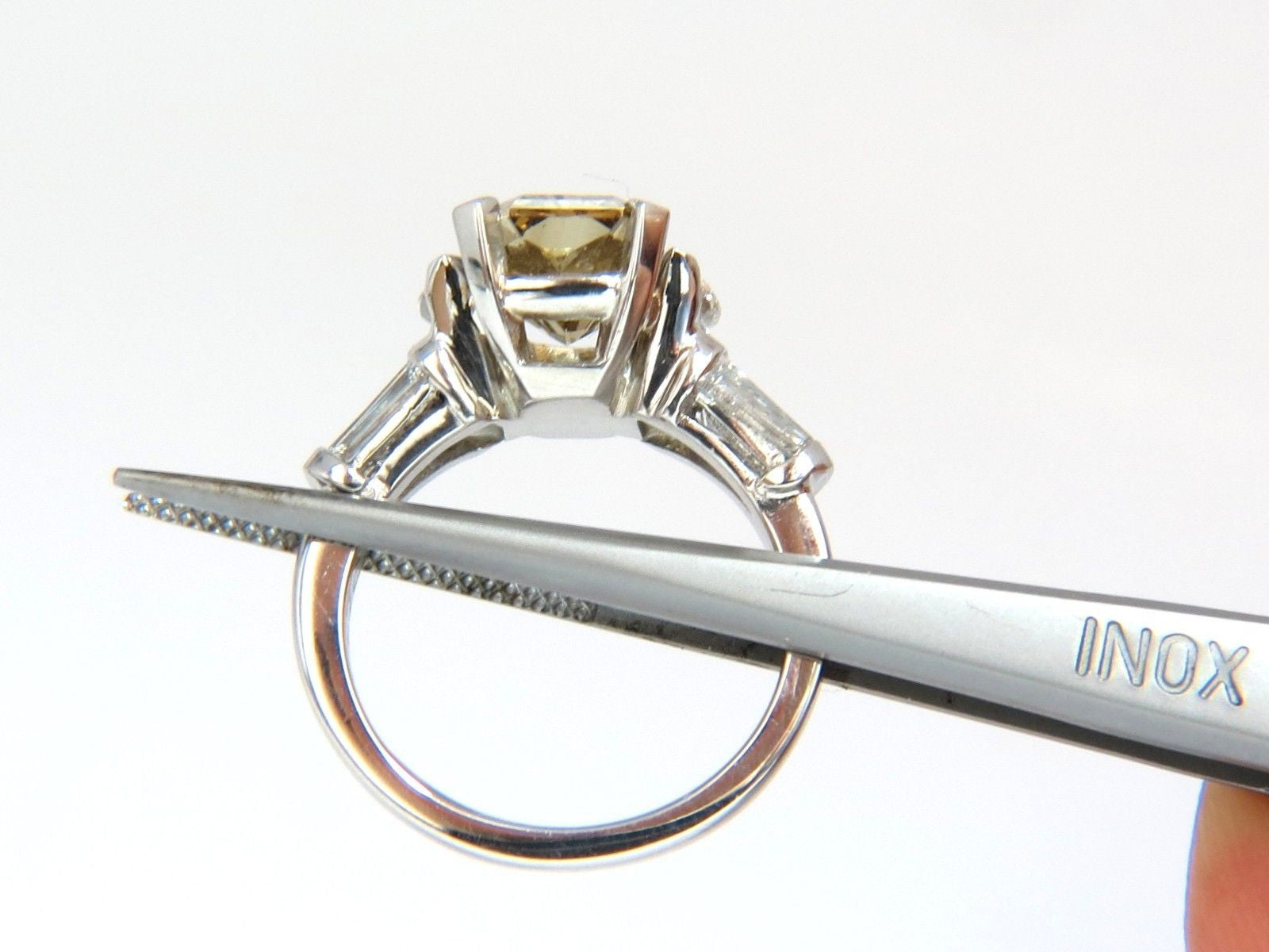 4.12ct GIA Certified Radiant Fancy Brown Green Yellow Diamond Platinum Ring for Engagement, Wedding, Anniversary & Special Occasions