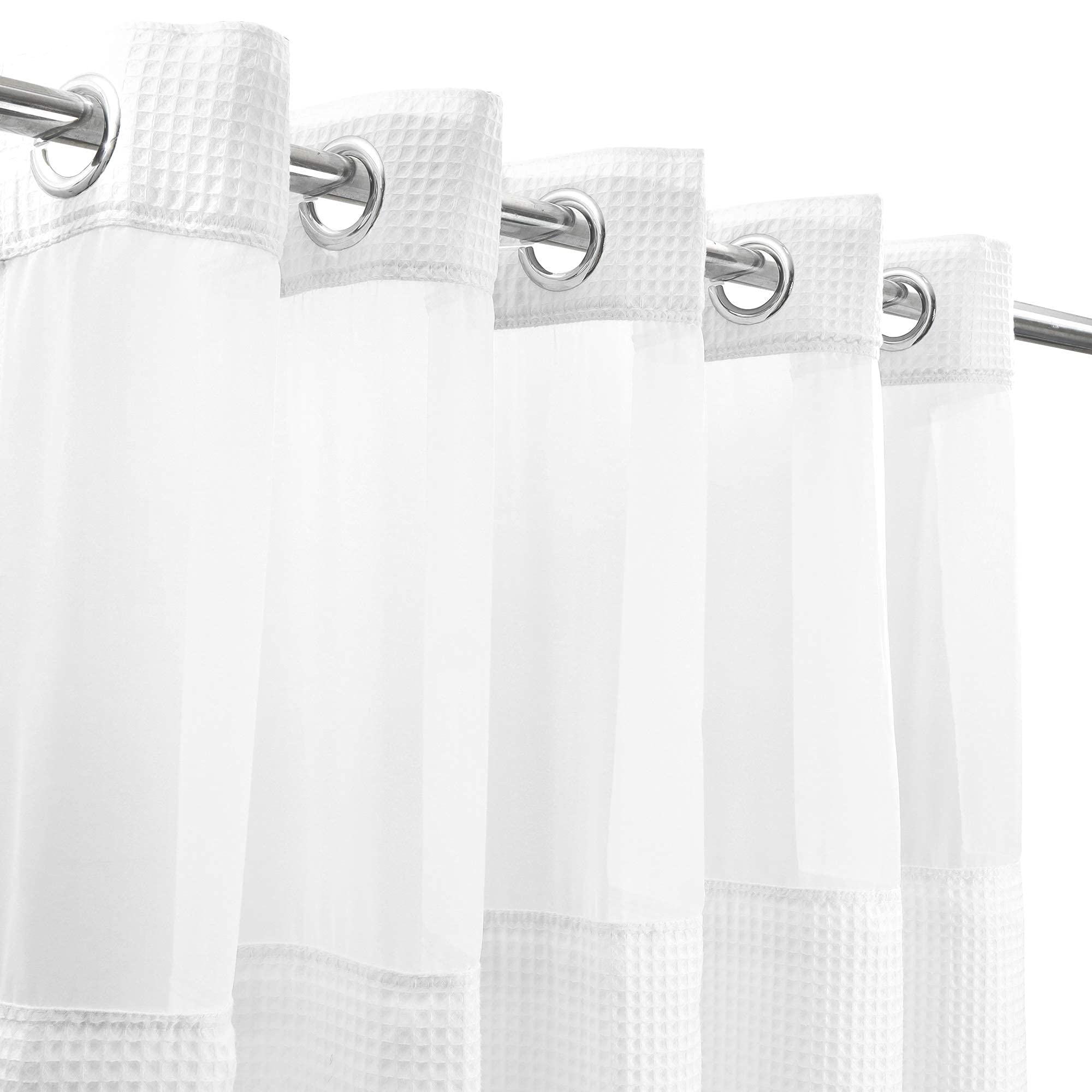 River Dream White Fabric Shower Curtain Set - Cotton Blend Waffle Weave with Snap-in Replacement Liner (54x80 Inches) | Bathroom Decor for Modern & Farmhouse Style Homes