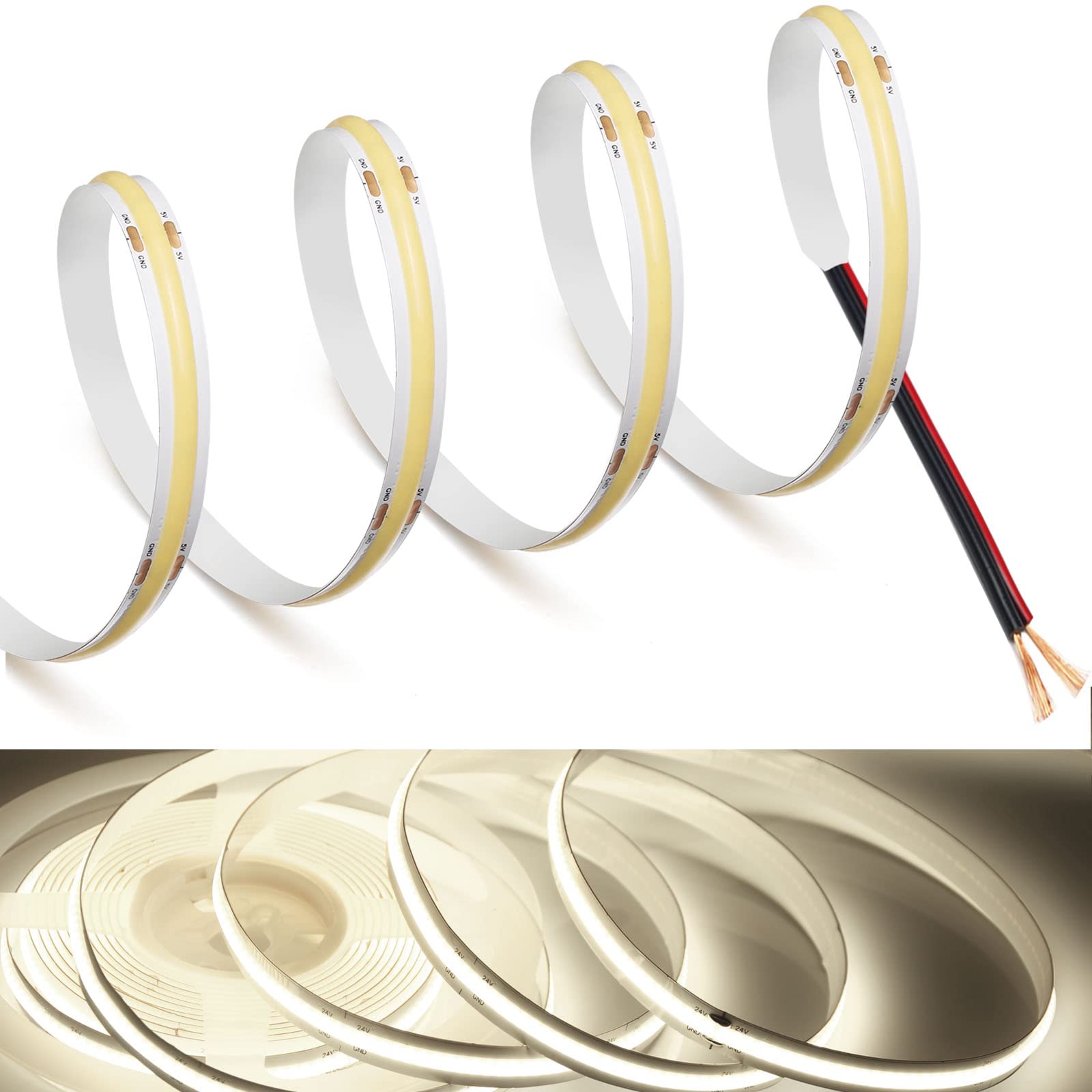 MDee COB LED Strip Lights 4000K Natural White, 1.64ft/0.5m Flexible LED Tape Light, 12V DC, High CRI 90+, 800LM/m, 320 LEDs/m - Perfect for Indoor & Outdoor Lighting, Kitchen Cabinet, Bedroom, Living Room, and Garden Decor