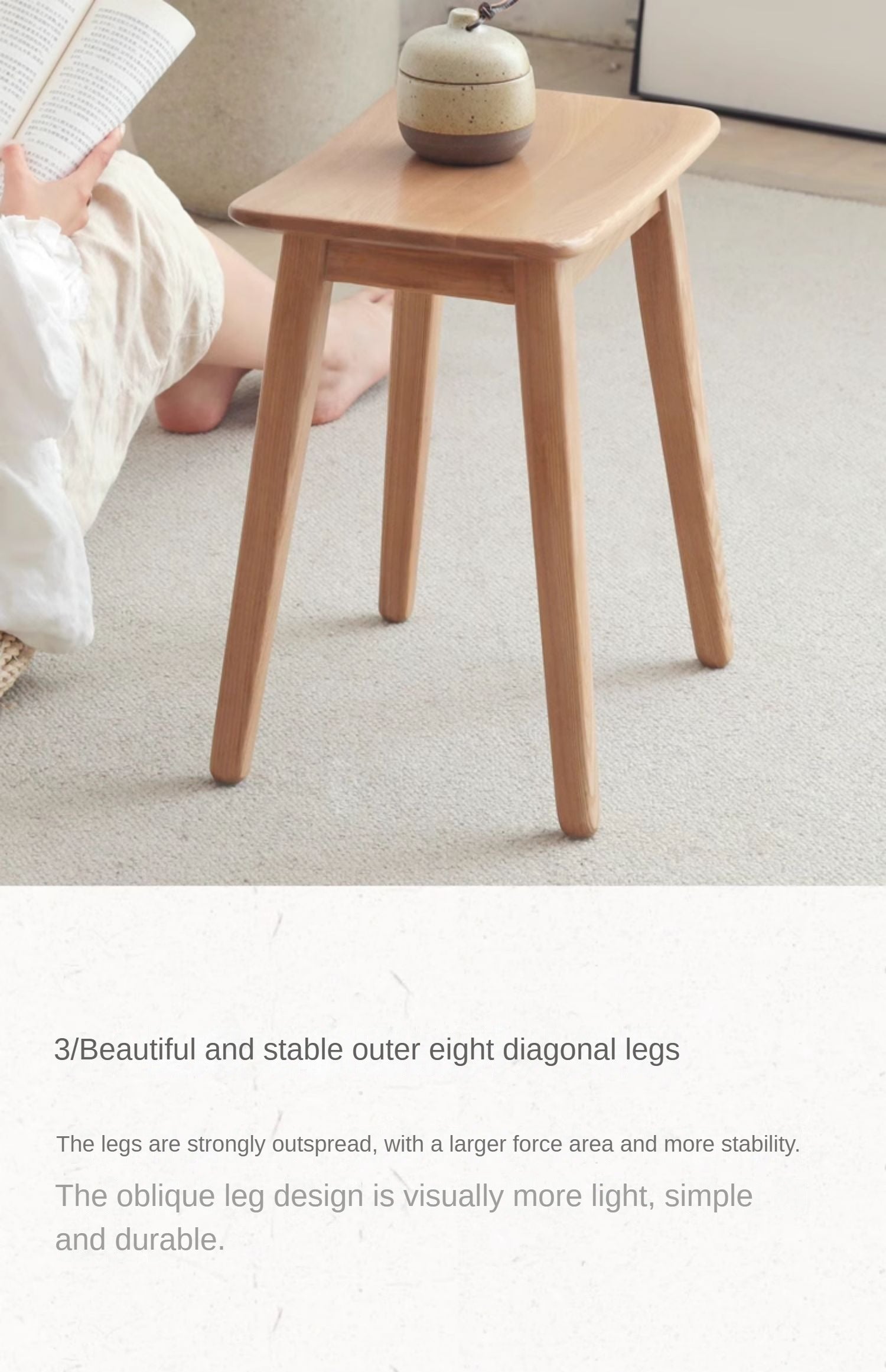Modern Makeup Stool - Solid Oak & Ash Wood Vanity Seat for Dressing Table, Bedroom, and Salon | Elegant & Durable Beauty Furniture