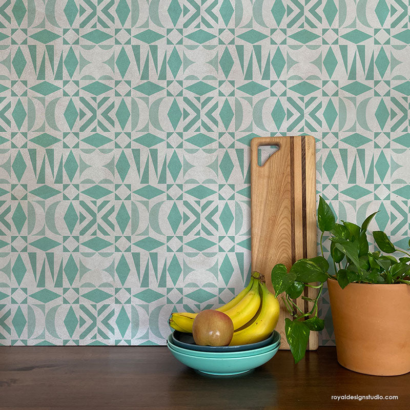 Opposites Attract Modern Tribal Tile Stencil - DIY Home Decor, Wall & Floor Patterns - Perfect for Kitchen Backsplash, Bathroom Renovation & Craft Projects