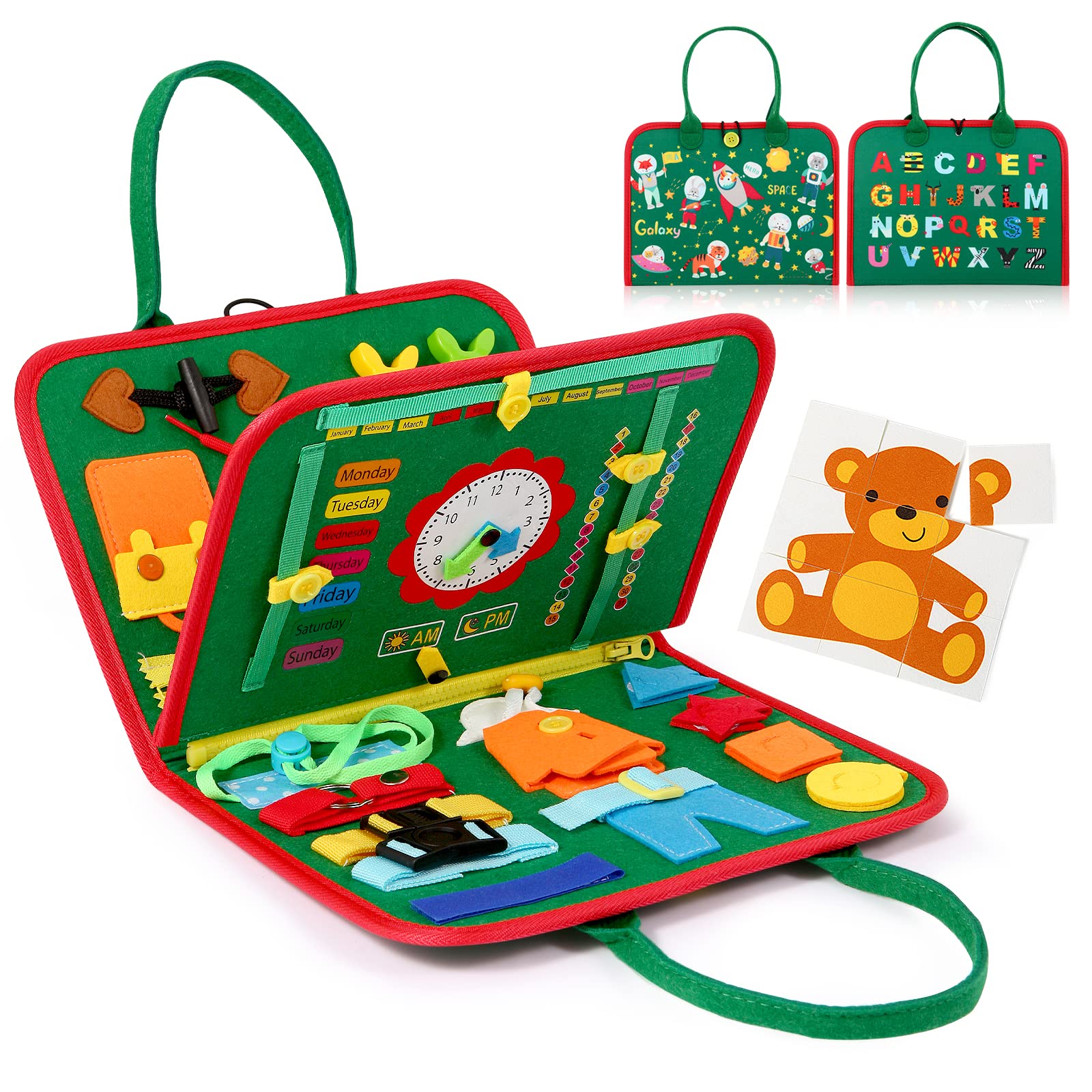 Montessori Busy Board for Toddlers 1-3 - Sensory Travel Toy & Learning Activity Gift for Boys/Girls - Perfect for Airplane & Car Rides