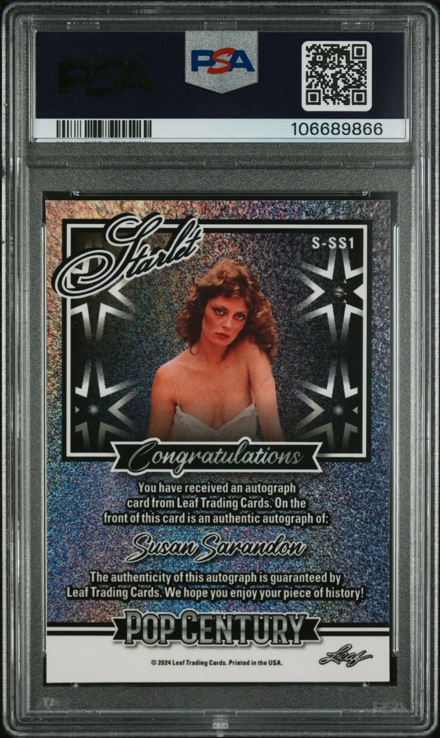 2024 Leaf Metal Pop Century Susan Sarandon Starlet Autograph Black Mojo PSA Authenticated 1/1 - Rare Collectible for Movie Memorabilia Fans & Display Cases
