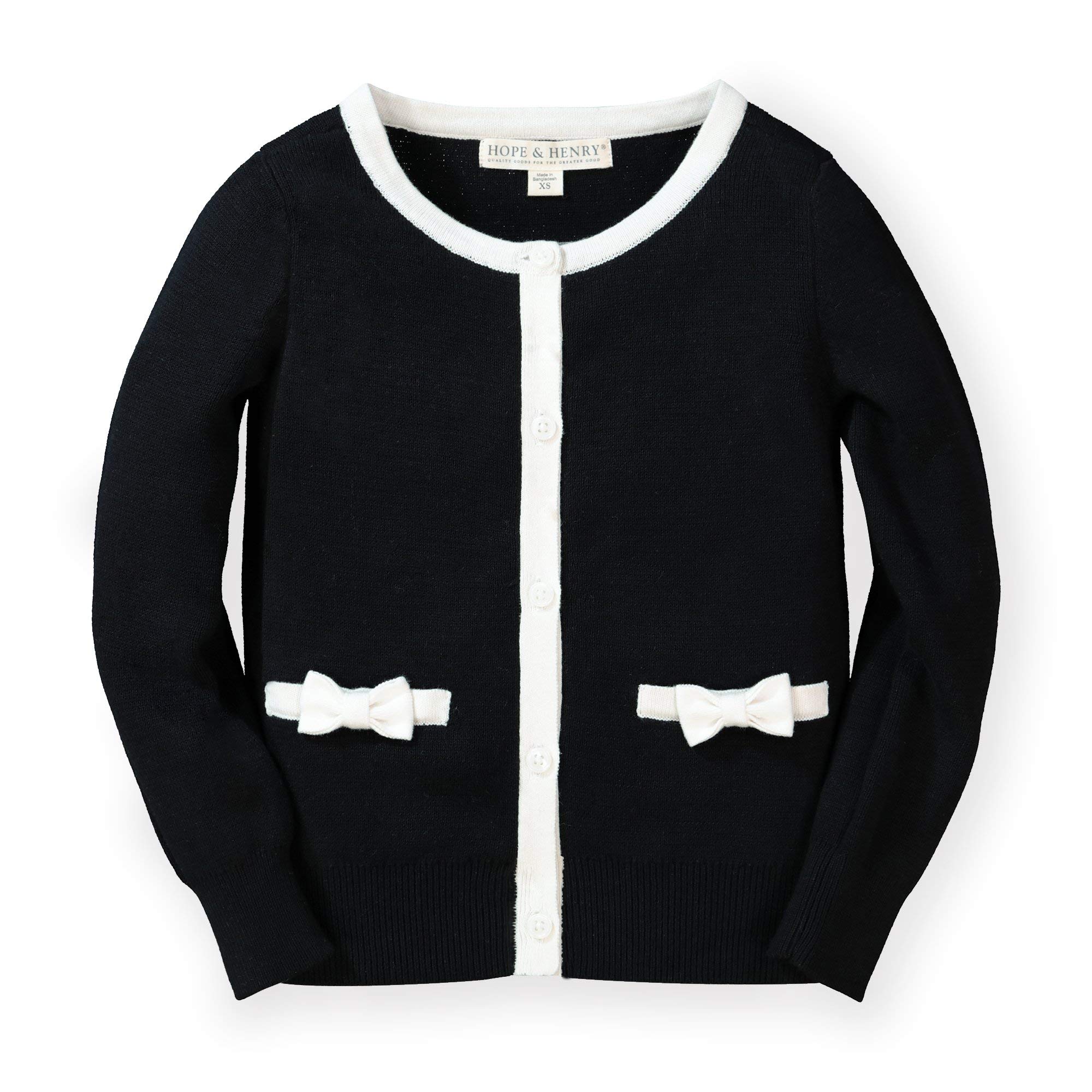Hope & Henry Girls' Long Sleeve Bow Detail Cardigan Sweater - Soft Knit Button Front Cardigan for Toddler & Kids - Perfect for School, Parties & Family Photos