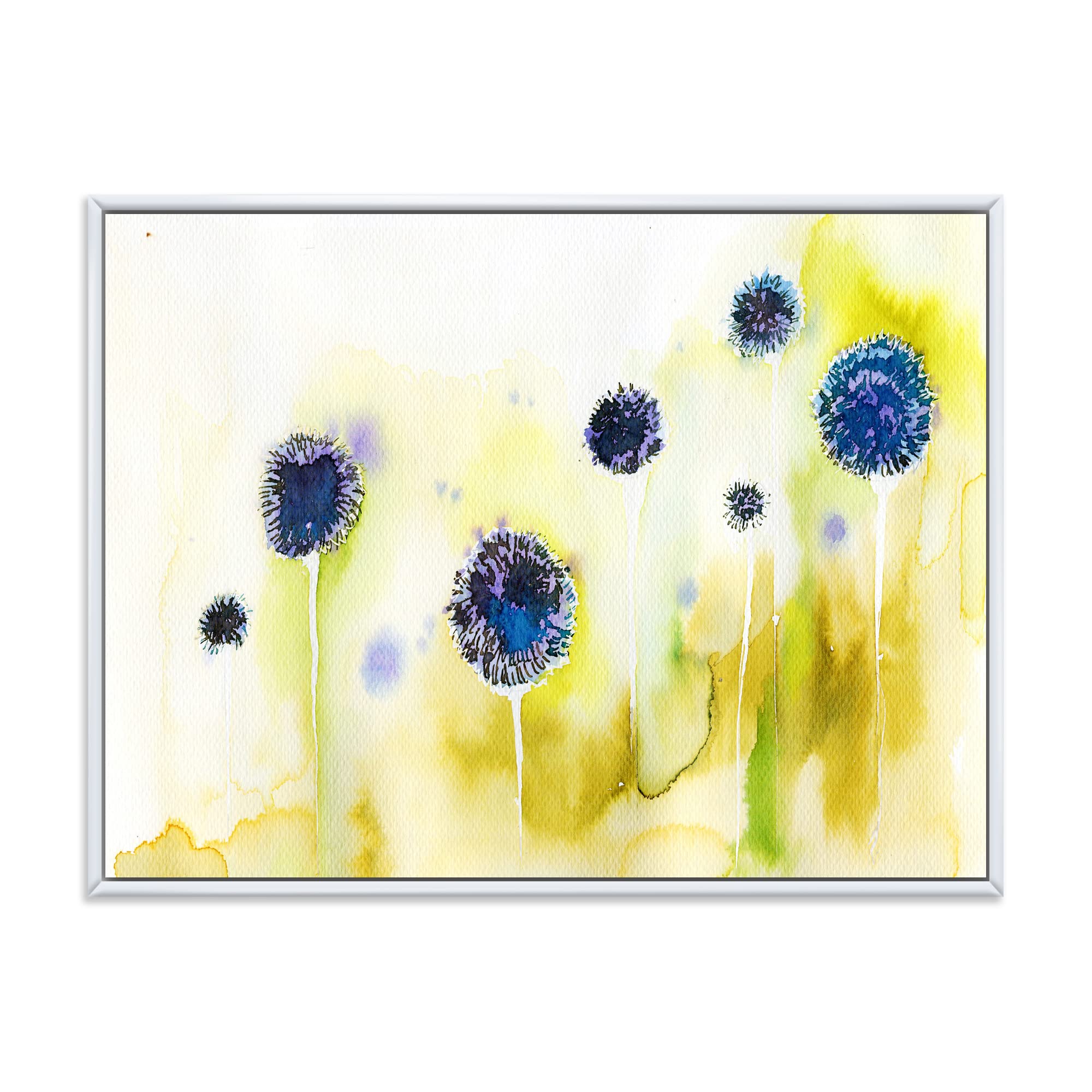 Blue Flowers In The Meadow - Traditional Framed Canvas Wall Art Print - Perfect for Living Room, Bedroom & Office Decor