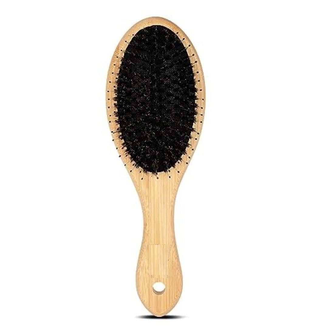 GLAM FAM Natural Boar Bristle Hair Brush with Bamboo Handle - Anti-Static Detangling Brush for Women & Men with Thick Hair - Reduces Hair Breakage - Perfect for Daily Styling, Salon Use & Travel