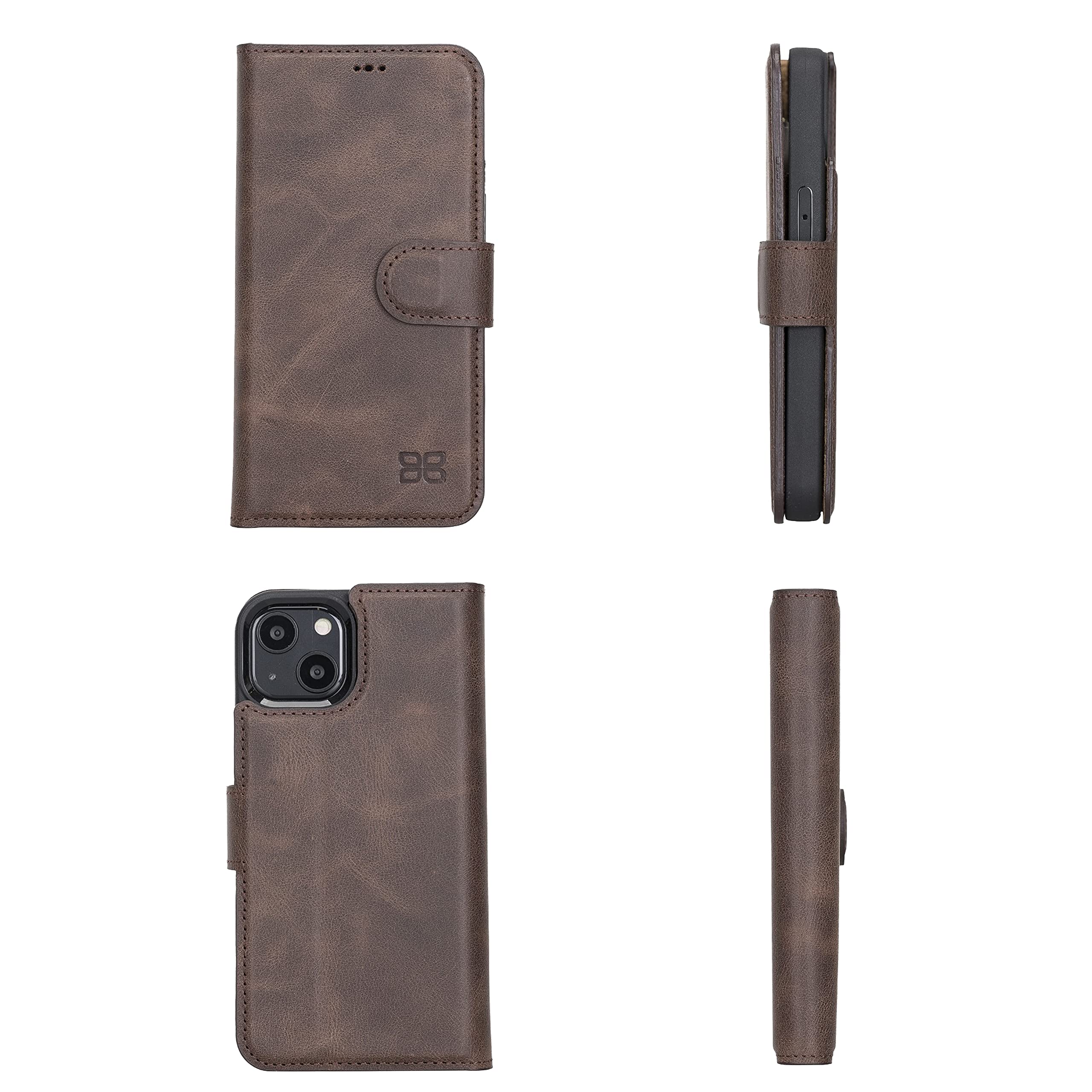 BOULETTA iPhone 13 Mini Wallet Case with Magsafe - Genuine Leather Magnetic Folio Cover, Detachable Card Holder with RFID Protection & Kickstand | Slim 5.4