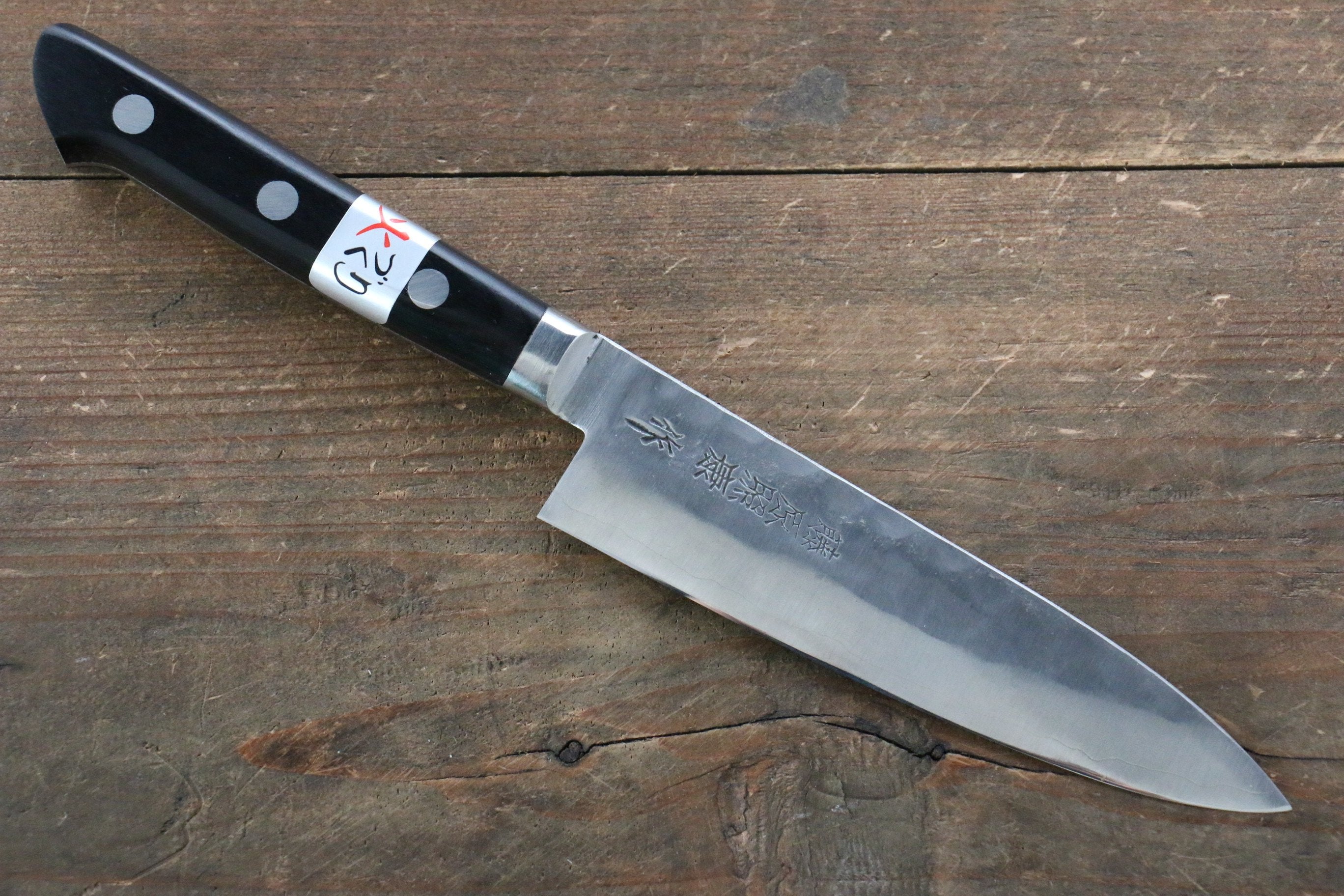 Fujiwara Teruyasu Maboroshi No.1 White Steel Nashiji Hammered Petty Knife 130mm - Black Pakkawood Handle - Japanese Kitchen Utility Knife for Slicing, Peeling & Precision Cutting