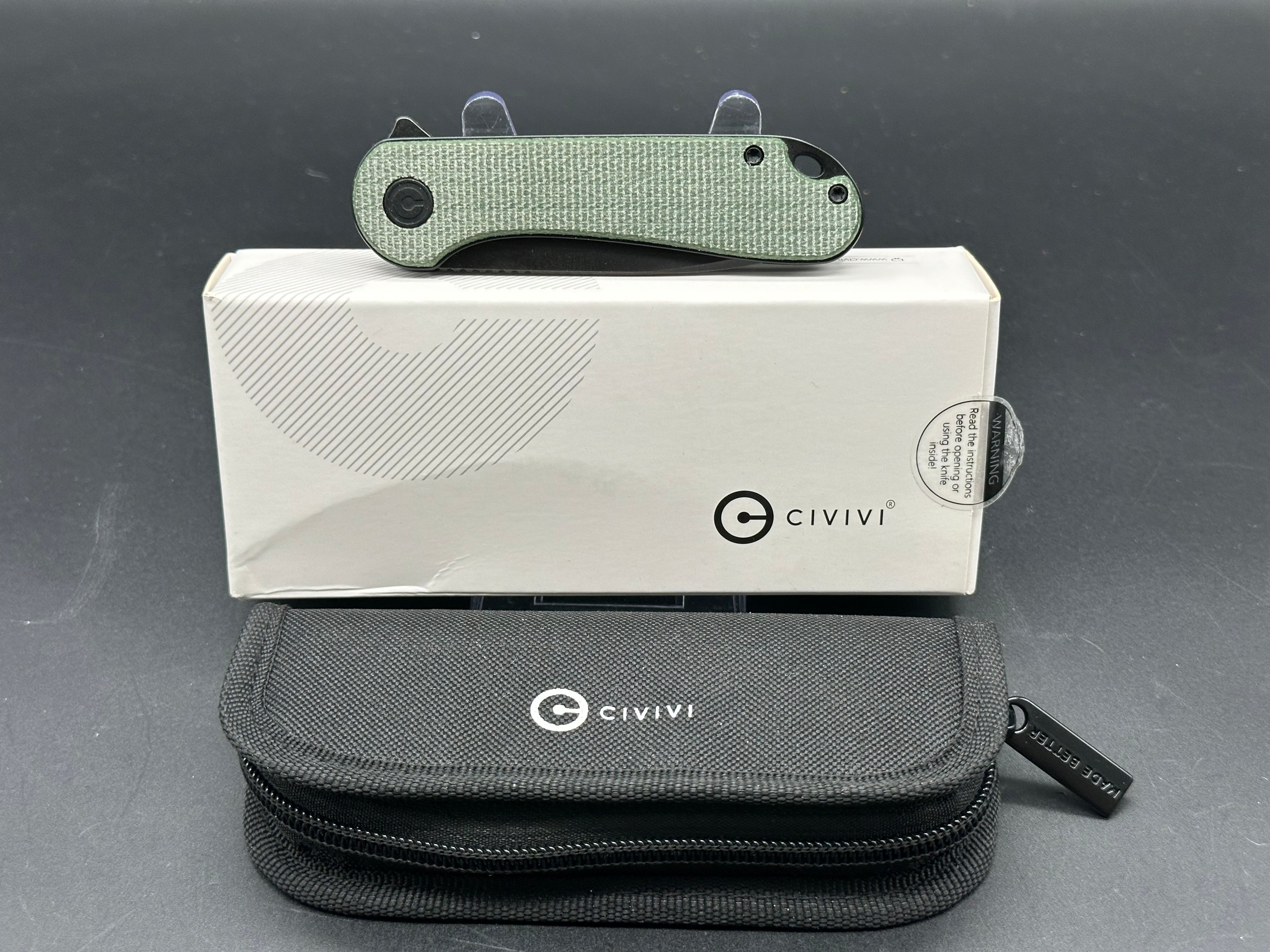 CIVIVI Elementum Folding Pocket Knife - Green Micarta Handle, D2 Steel Tanto Plain Black Blade (Model C907T E) | EDC, Outdoor Camping, Hiking & Survival Gear