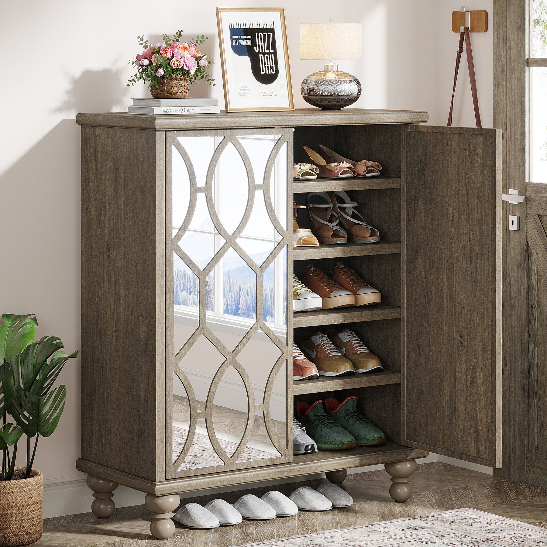 5-Tier Mirror Shoe Storage Cabinet - Large Shoe Organizer with Doors for Entryway, Bedroom & Closet Organization | Space-Saving Shoe Rack for Home & Apartment