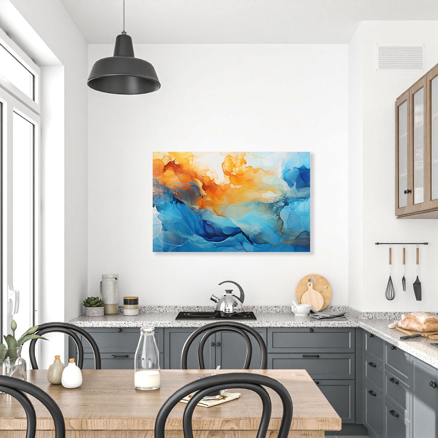 Orange & Blue Abstract Tempered Glass Wall Art - Modern Home Decor for Living Room, Bedroom & Office