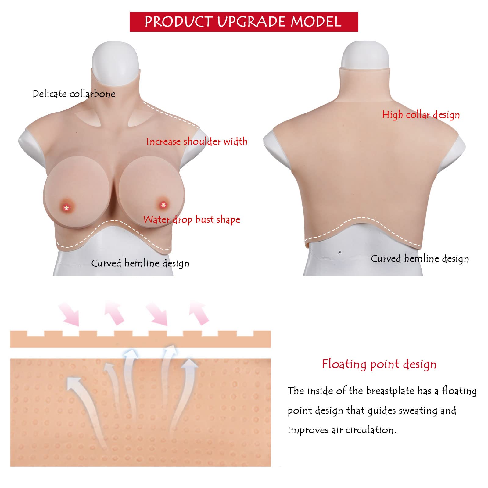 Premium Silicone Realistic Breastplate - 8th B/C/D/E/H Cup Soft Breast Forms for Crossdressers & Transgender Women | Comfortable Fake Boobs for Cosplay, Drag Shows & Everyday Wear