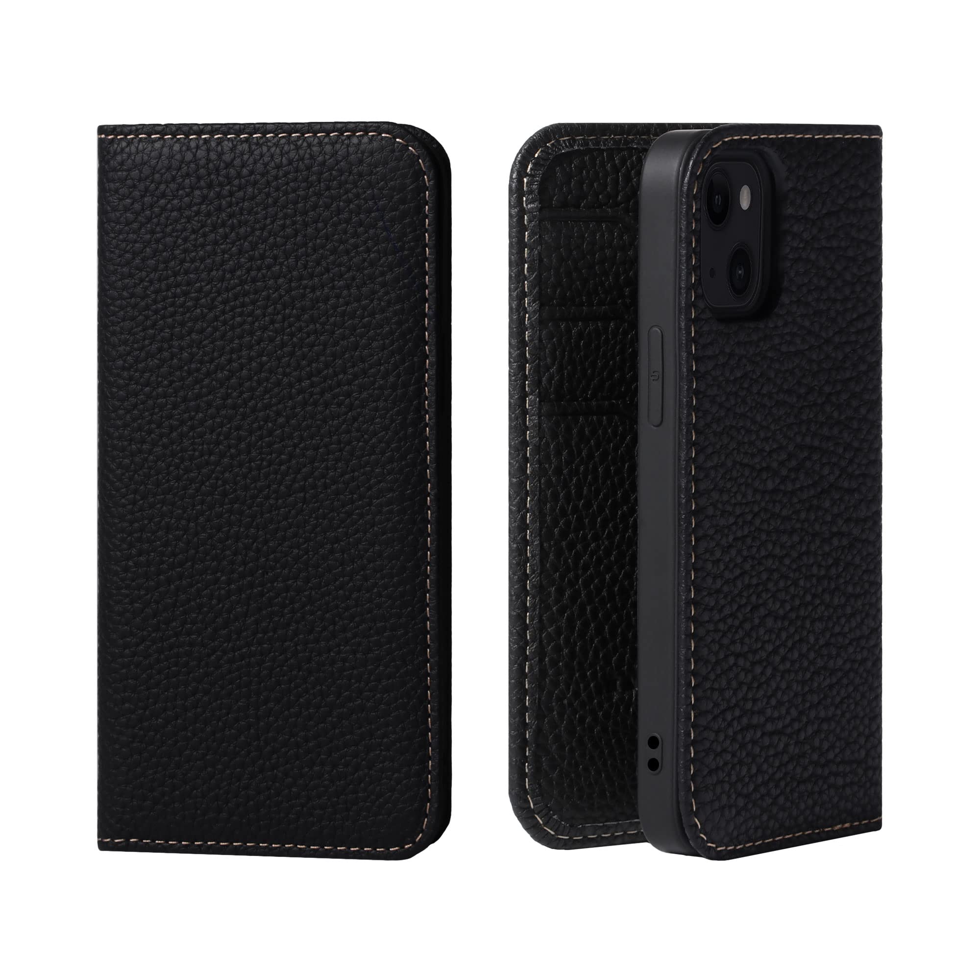 Premium Genuine Leather iPhone 13 Mini Flip Case with Card Holder - Slim Protective Wallet Phone Cover for Women & Men (Black) | Perfect for Everyday Use, Business Meetings & Travel
