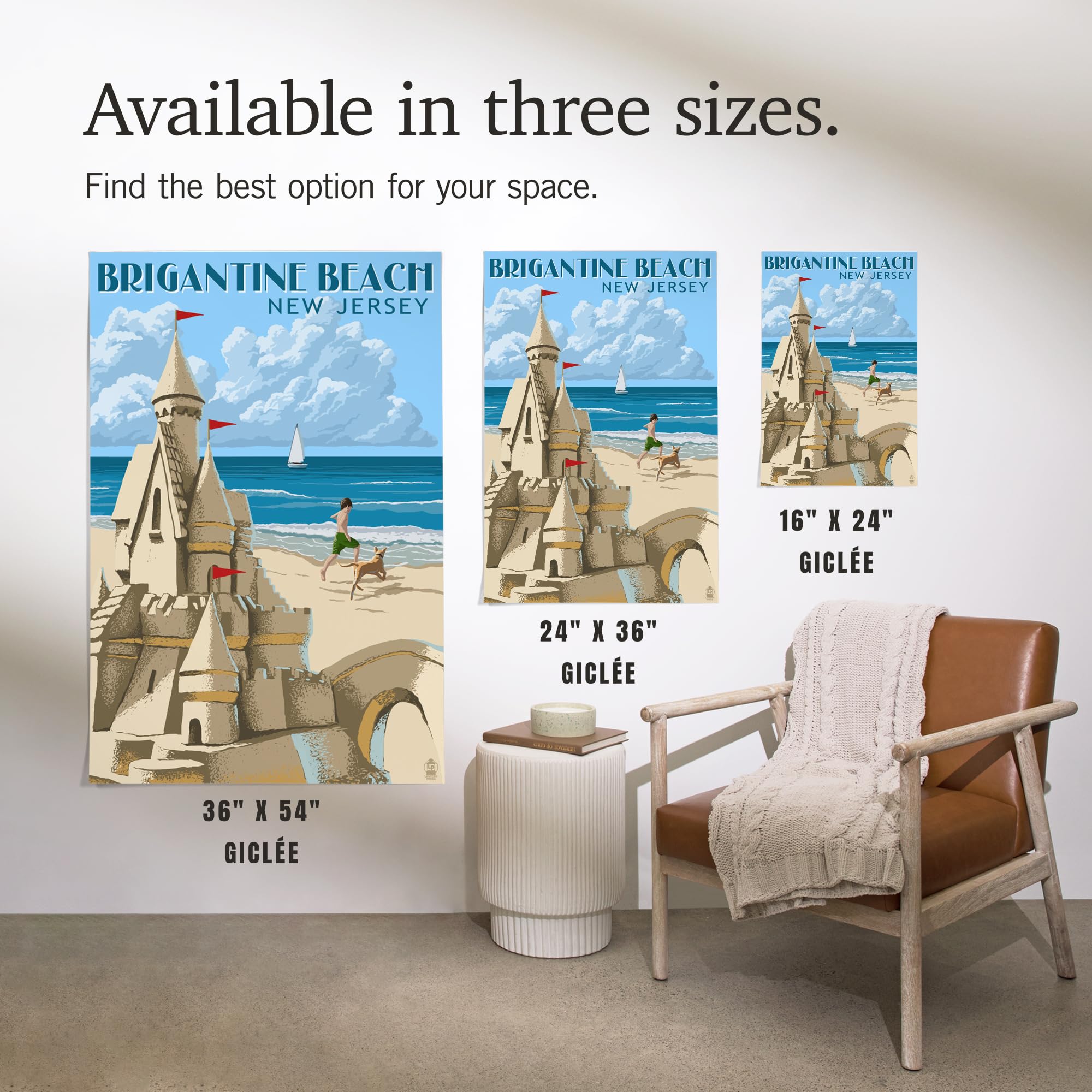 Lantern Press 16x24 Inch Giclee Print - Brigantine Beach New Jersey Sandcastle Artwork | Coastal Wall Decor for Living Room, Bedroom & Beach House