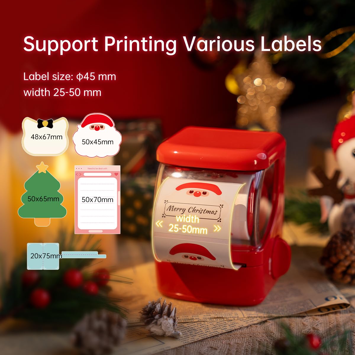 HPRT 2 Inch Portable Thermal Label Printer with Tape - Large Label Maker for Storage Bins, Stickers, Shipping & Organization (Red) - Perfect for Home, Office & Warehouse Use