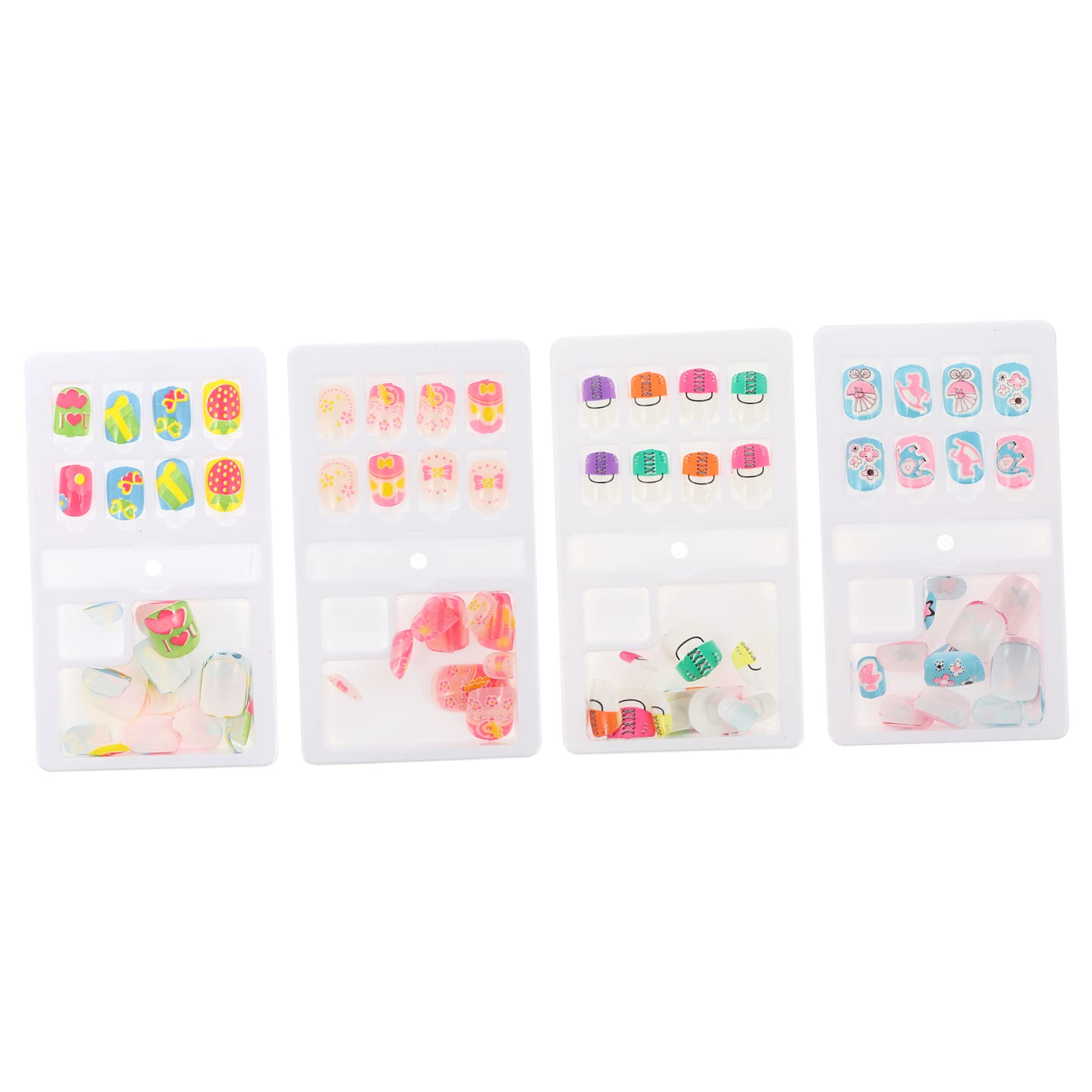 FOMIYES 96pcs Kids Press-On Nails - French Manicure Stickers with Glitter, Cartoon Designs for Girls | Easy to Apply, No Glue Needed | Perfect for Birthday Parties, Playdates & Dress-Up Fun