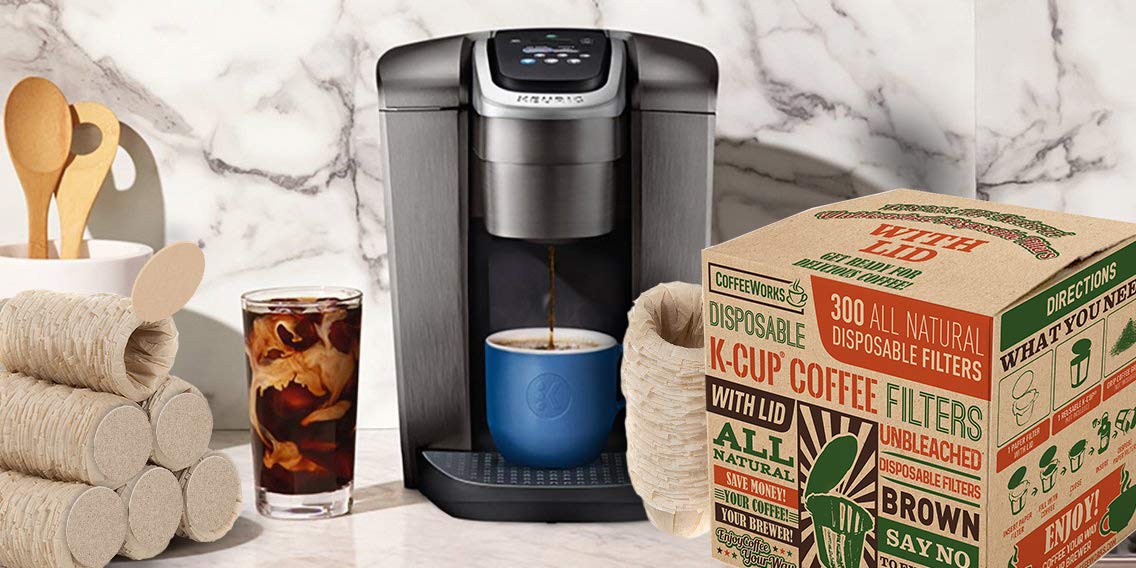 Natural Unbleached Brown Paper Coffee Filters with Lid - 300 Count Disposable Filters Compatible with Keurig 1.0 & 2.0, All Reusable K-Cups - Brew Your Own Premium Coffee at Home or Office