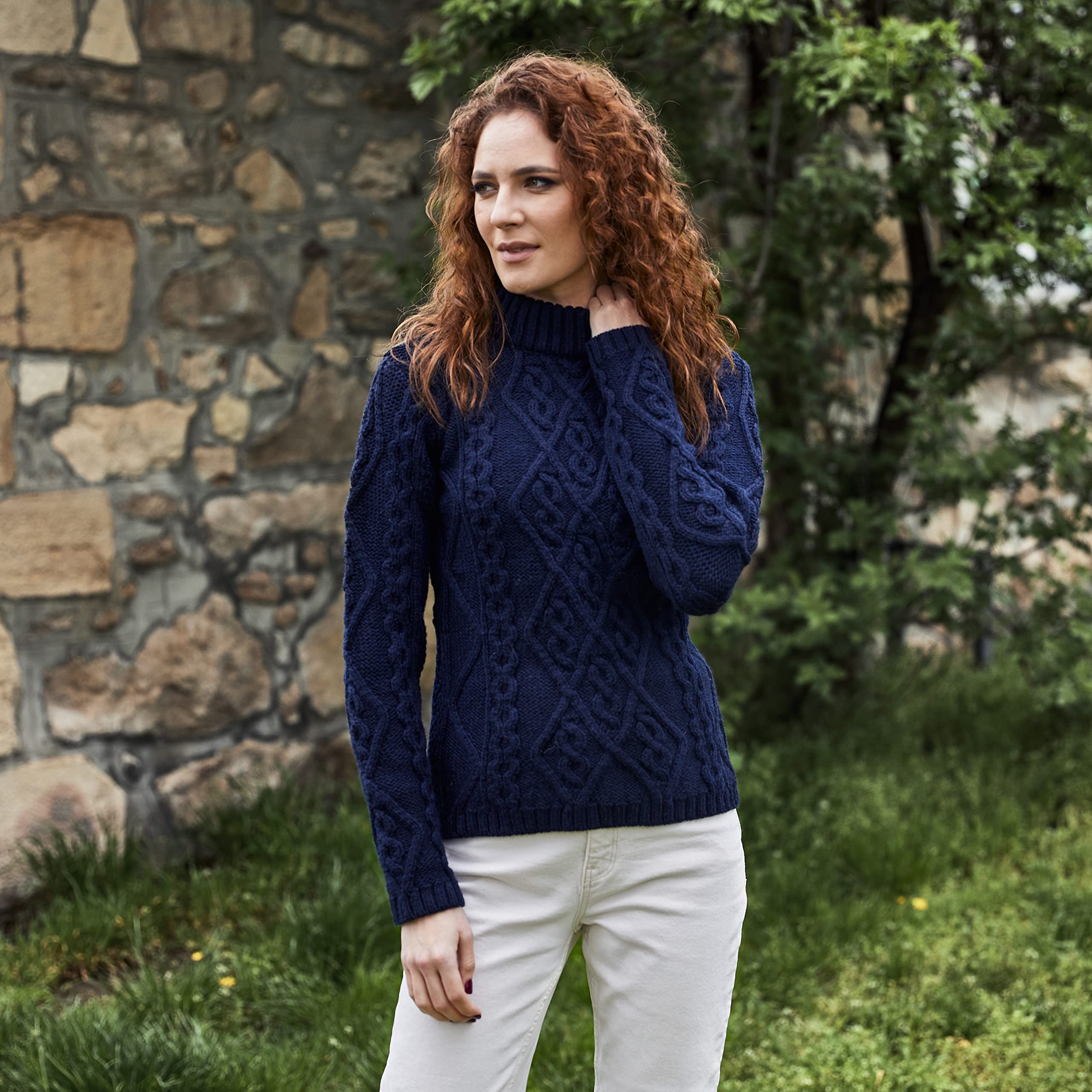 SAOL Women's Irish Cable Knit Wool Sweater - Warm Winter Pullover for Casual Outfits & Cozy Home Wear