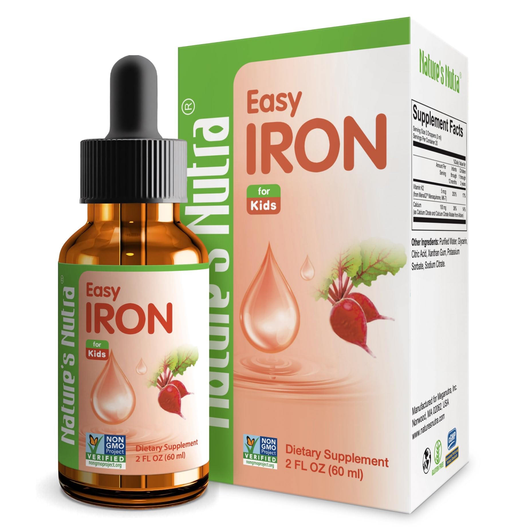 Premium Liquid Iron Supplement for Babies & Kids - Nature's Nutra Easy Iron with Ferrochel - Supports Hemoglobin & Anemia Relief - Non-GMO, Kosher - 2 Fl Oz (60ml) - Ideal for Daily Nutrition & Immune Support
