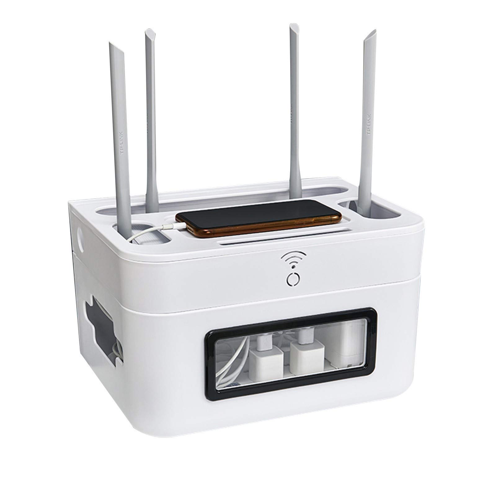 JXYQ Large Wireless WiFi Router Storage Box - Cable Organizer for Router Shelf, Wall Mount Plug Board Bracket - Home & Office Decor (White) | Perfect for Living Room, Bedroom, and Workspace Organization