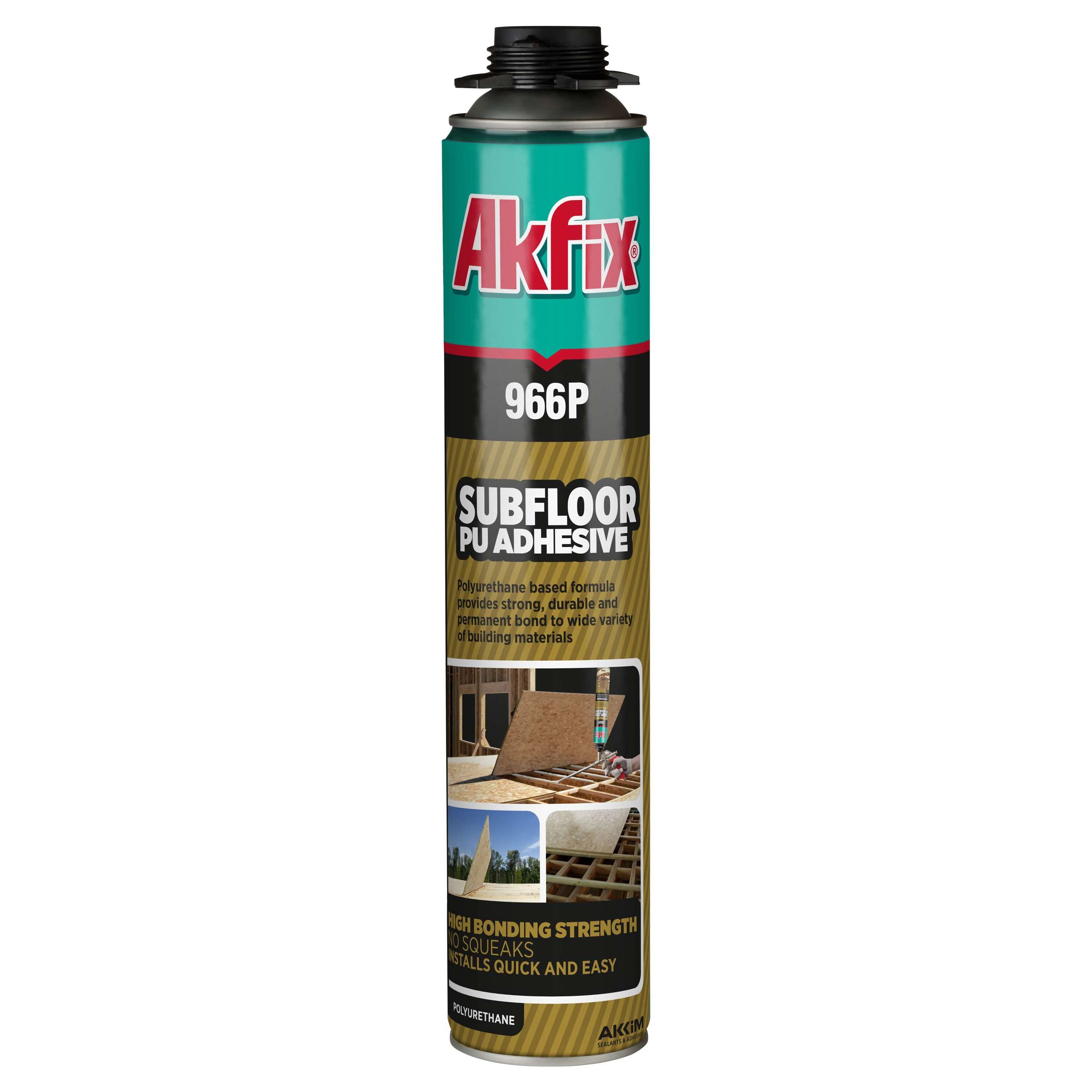 AKFIX 966P Polyurethane Expanding Foam Adhesive (30 oz) - Strong Bond Construction Glue for Wood, Metal, Concrete & Subfloor Installation | Works with Caulking Gun | Perfect for Home Renovation, Flooring Projects & DIY Repairs