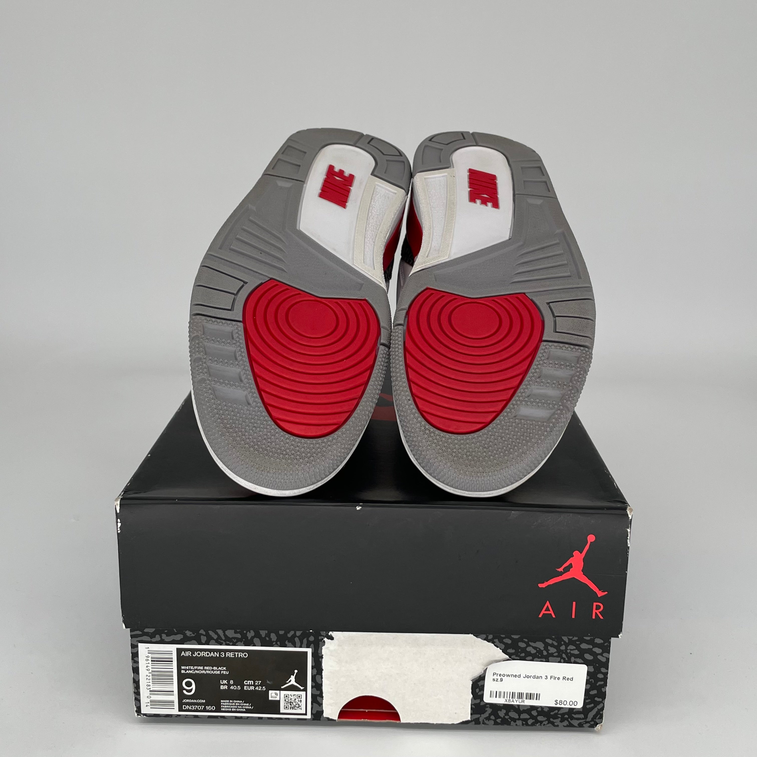 Original Air Jordan 3 Retro 'Fire Red' Men's Basketball Shoes Size 9 DN3707-160 - Perfect for Streetwear, Sneaker Collecting & Casual Sports
