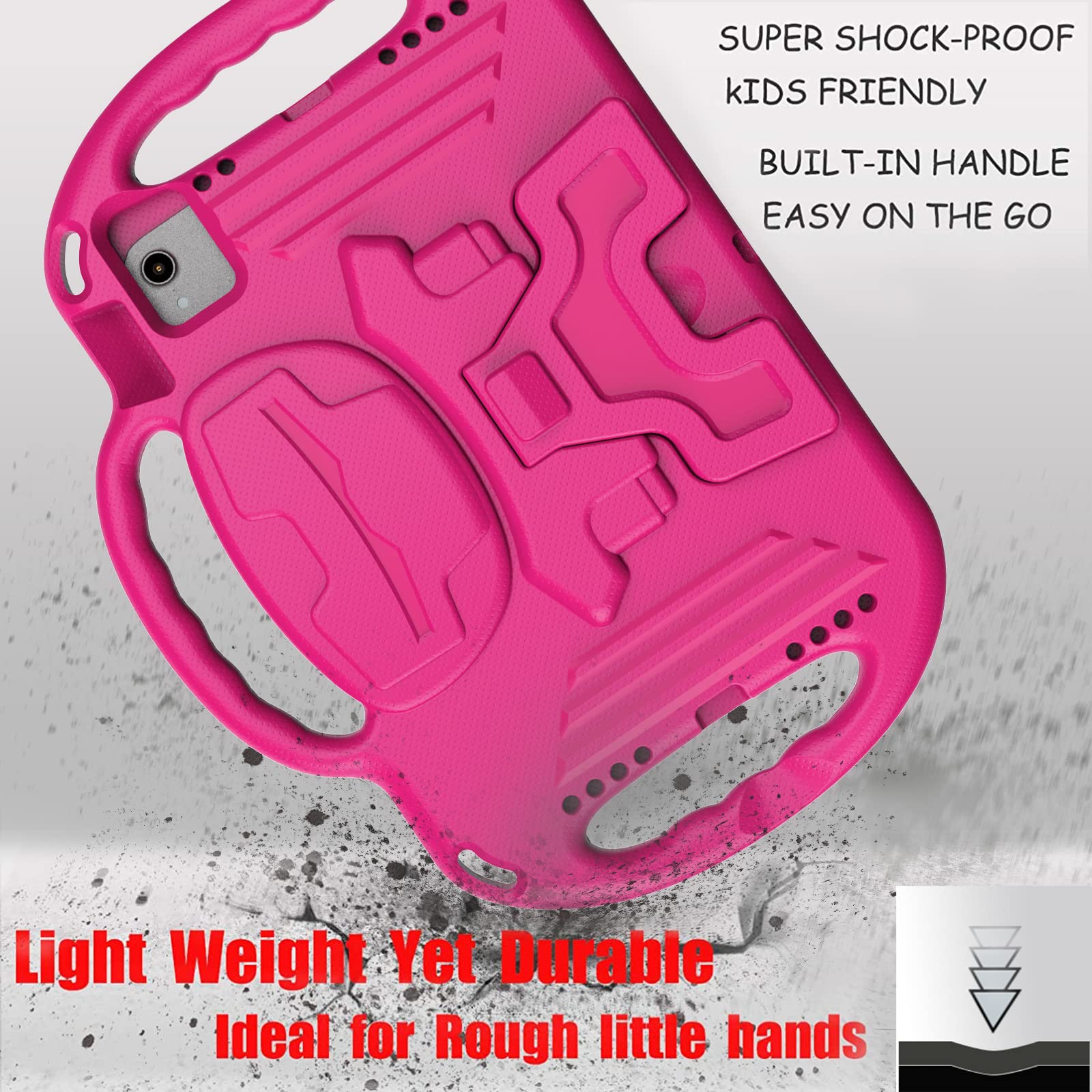 LTROP Kids Shockproof iPad Case for iPad Air 6th/5th/4th Gen & Pro 11 (2024/2022/2020 Models) - Durable Protective Cover with Shoulder Strap, Handle & Stand for 10.9-11 inch Tablets (Rose Pink) - Perfect for School, Travel & Home Learning