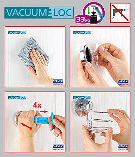 Wenko Vacuum-Loc Wall Hooks Set of 4 Chrome - Strong Adhesive Hooks for Hanging Coats, Hats, Towels in Bathroom, Kitchen, Bedroom & Entryway