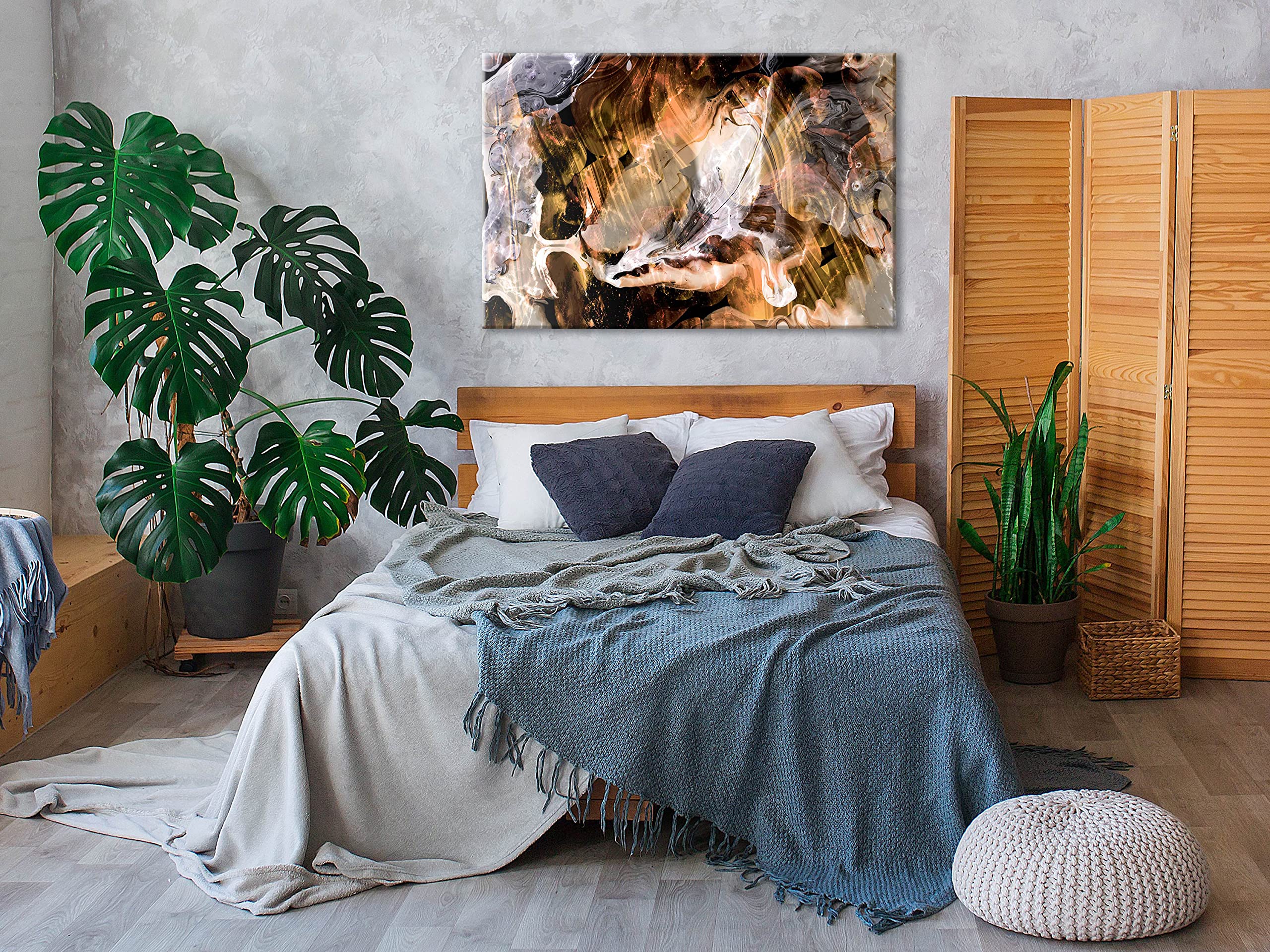 Abstract Textured Canvas Wall Art - 35x24 Inch Modern Framed Painting, Yellow Marble Print for Home & Office Decor | Aesthetic Living Room & Bedroom Wall Decor